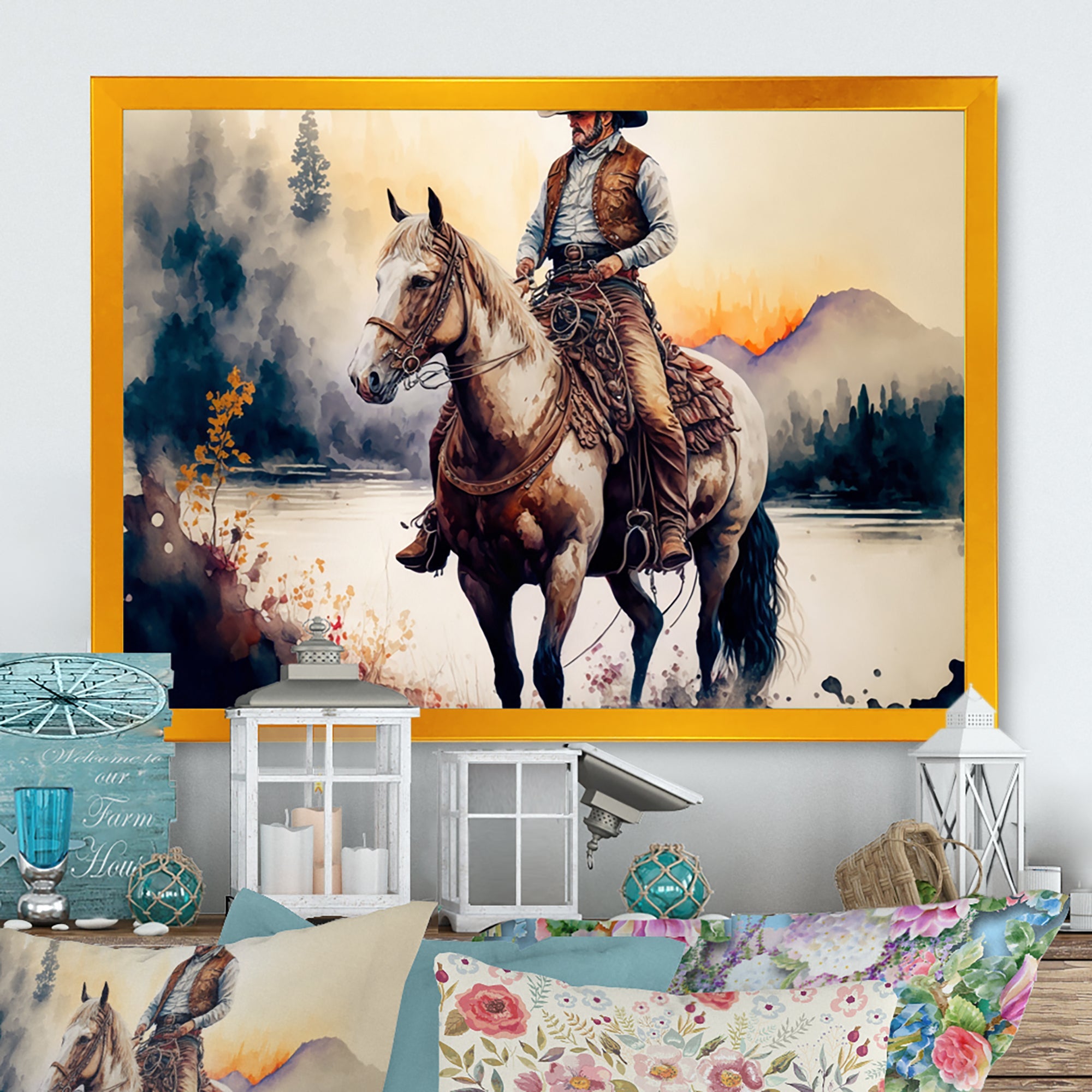 Western Cowboy Riding A Horse II