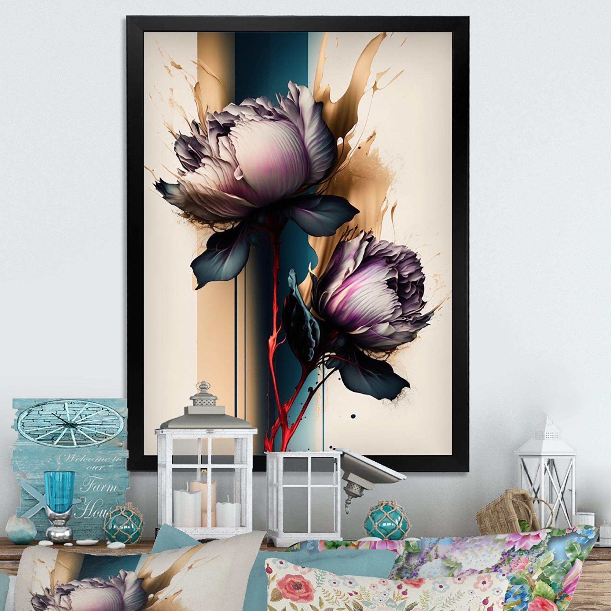 Red Peony Flower On Abstract Paint III