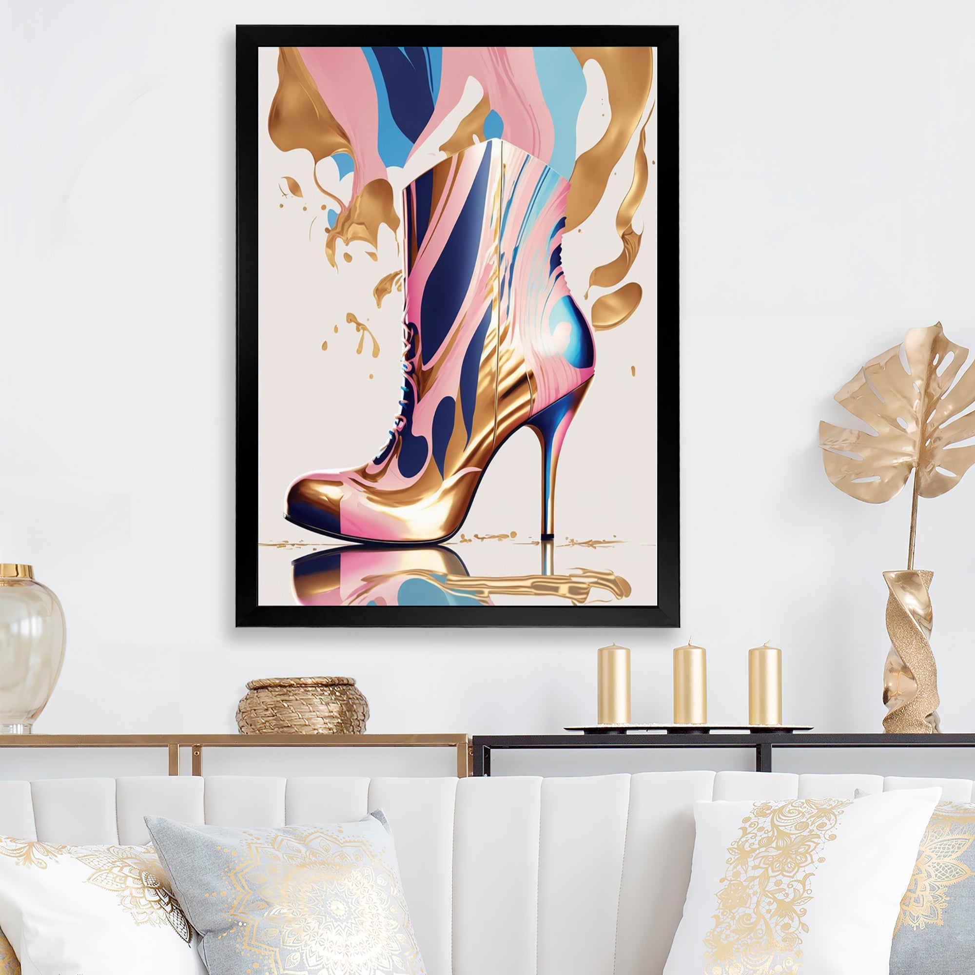 Pink And Blue Art Deco High Heel Boots III