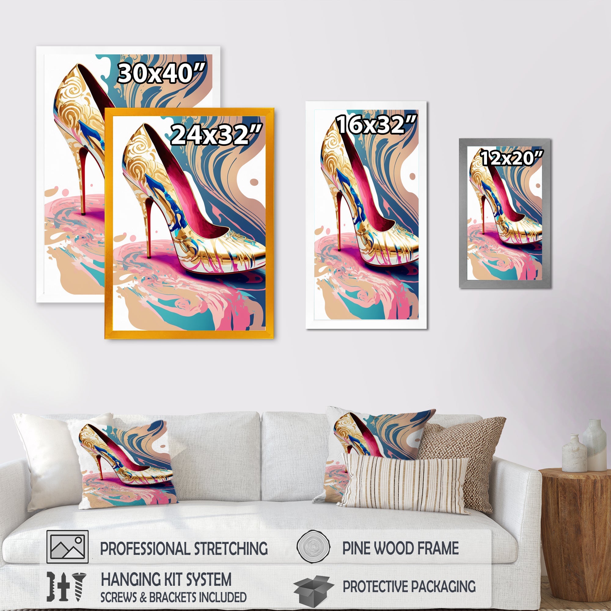 Pink And Blue Art Deco High Heel Shoes IV