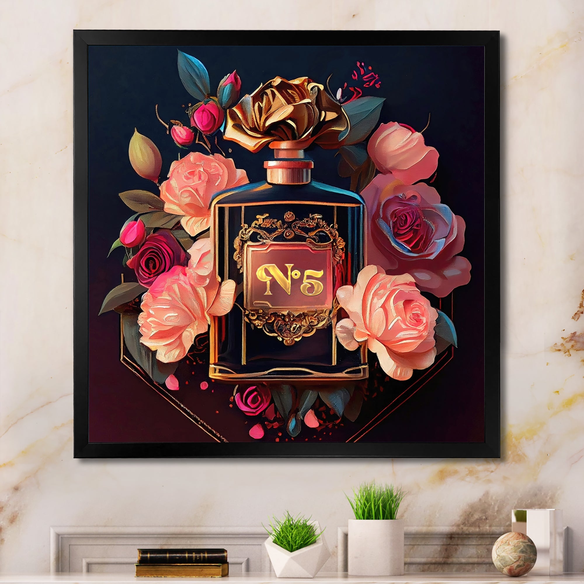 Chic Perfume Bottle With Pink Roses II