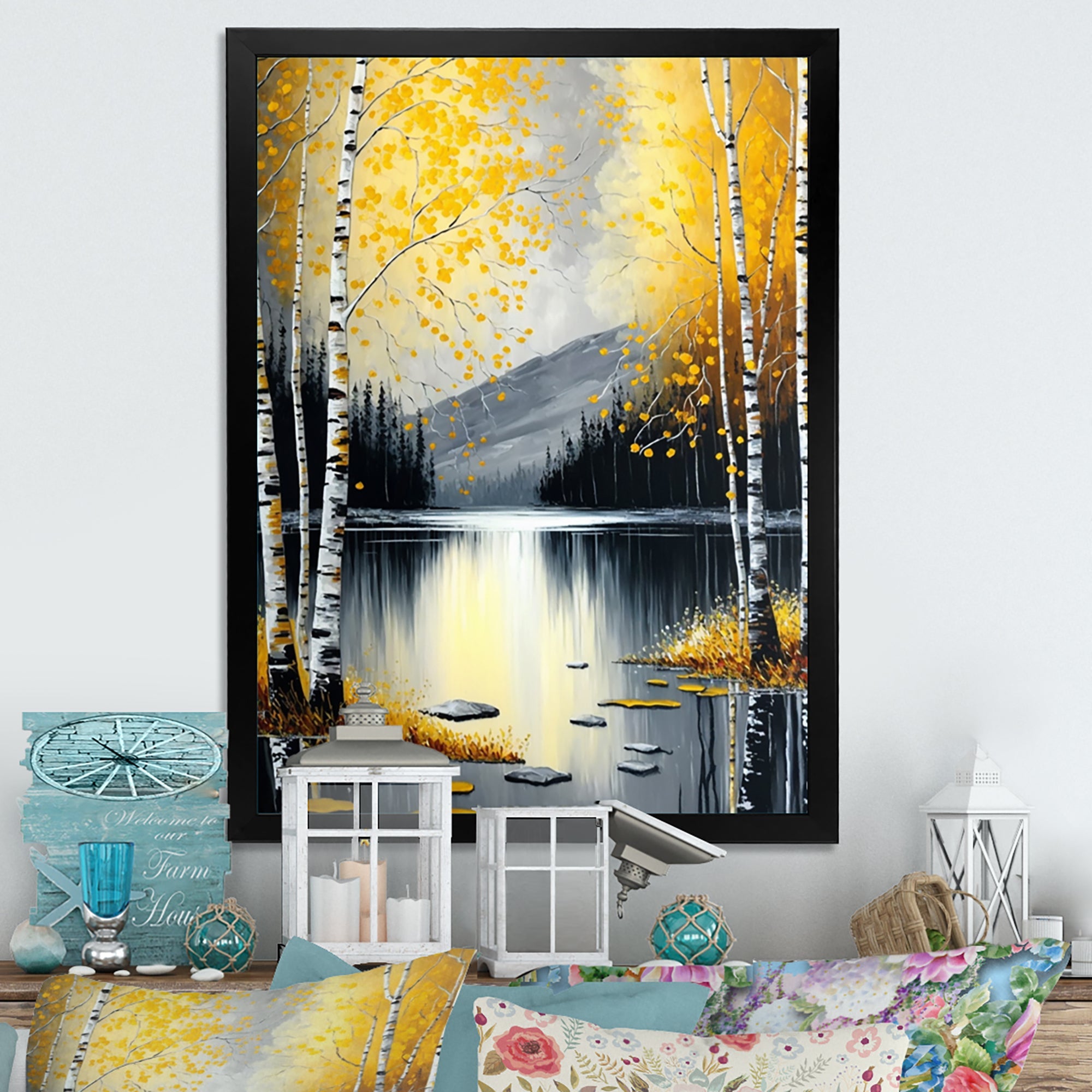 Monochrome Golden Birch Trees By The Lake I