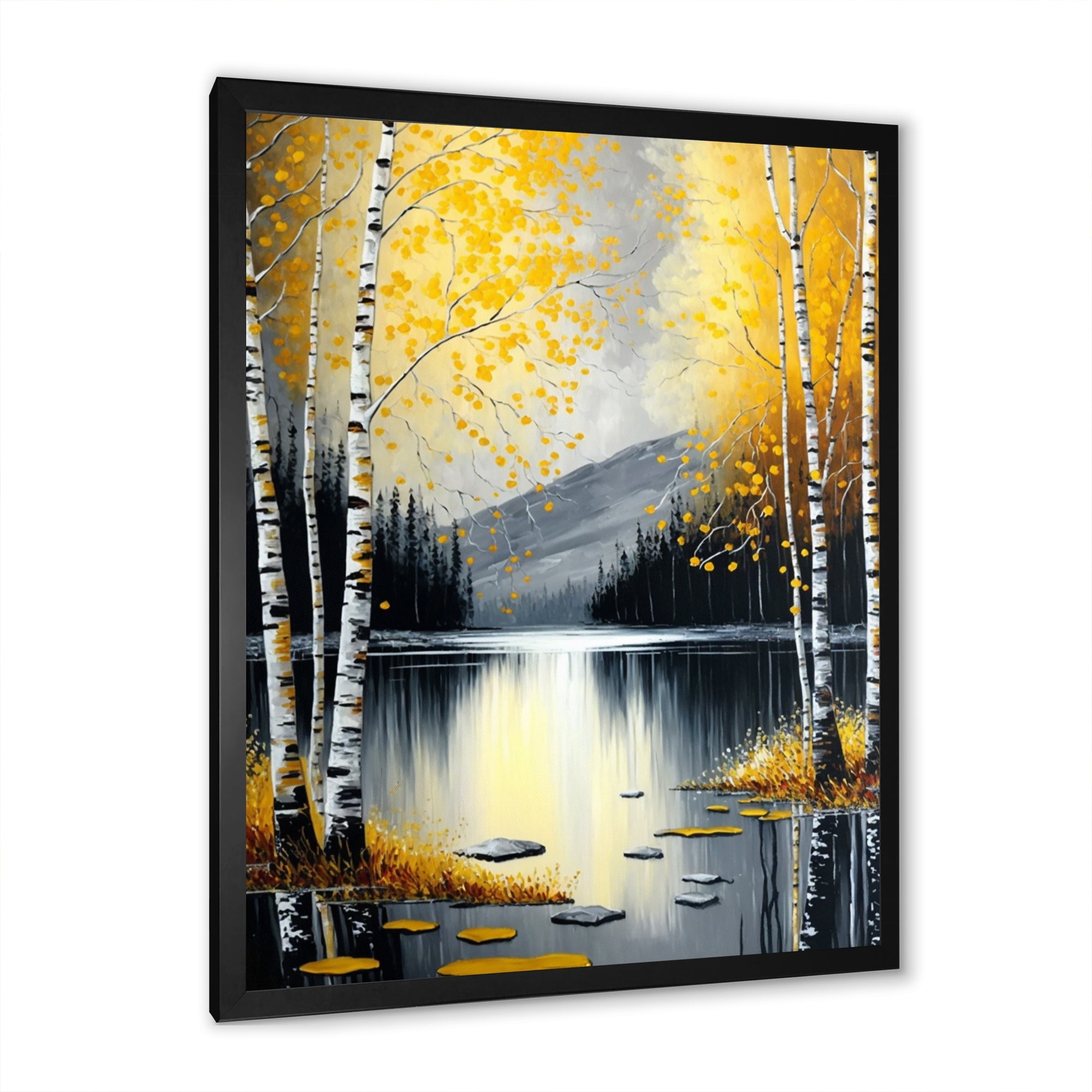 Monochrome Golden Birch Trees By The Lake I
