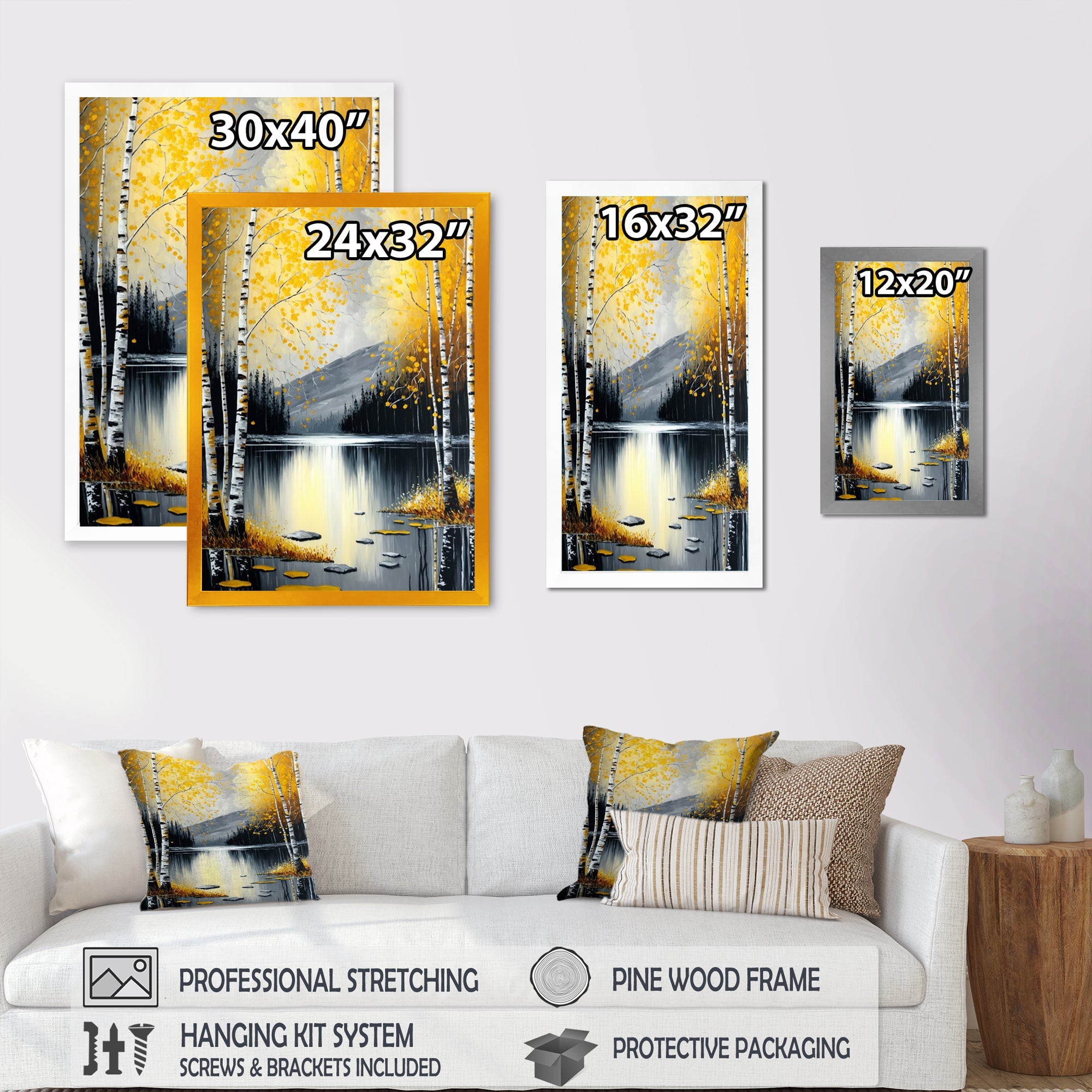 Monochrome Golden Birch Trees By The Lake I