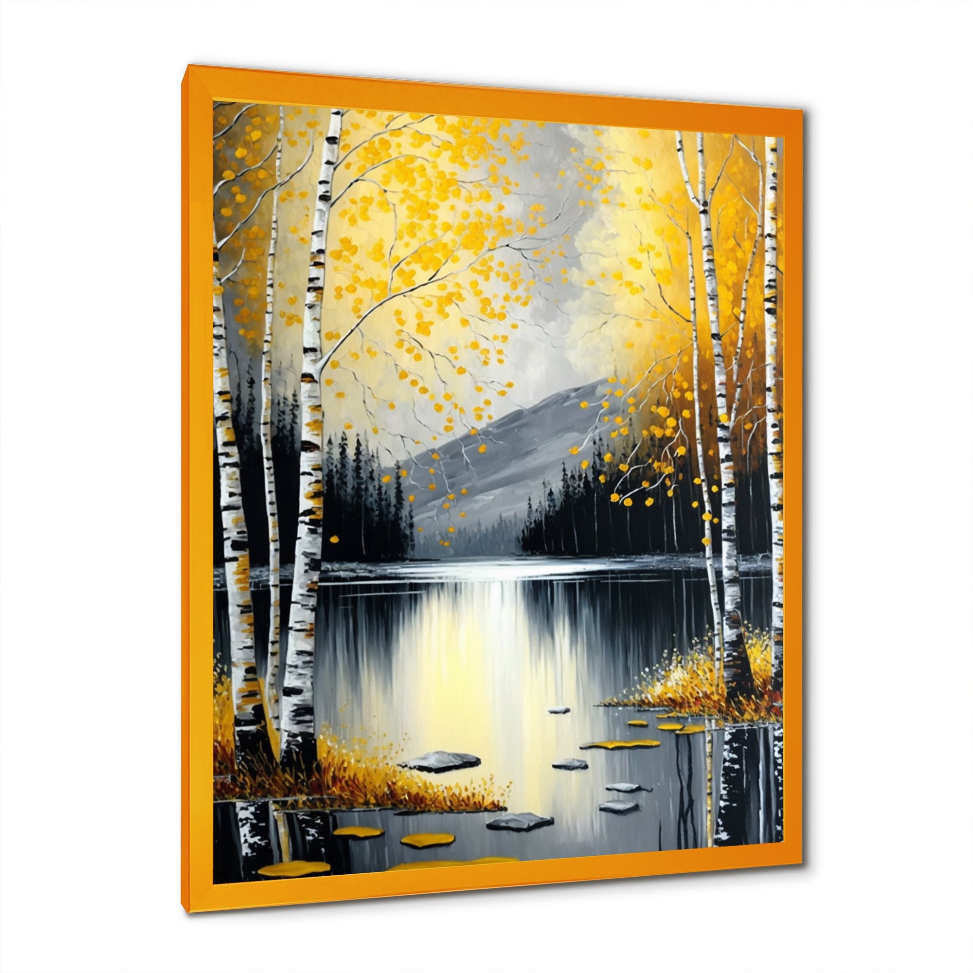 Monochrome Golden Birch Trees By The Lake I