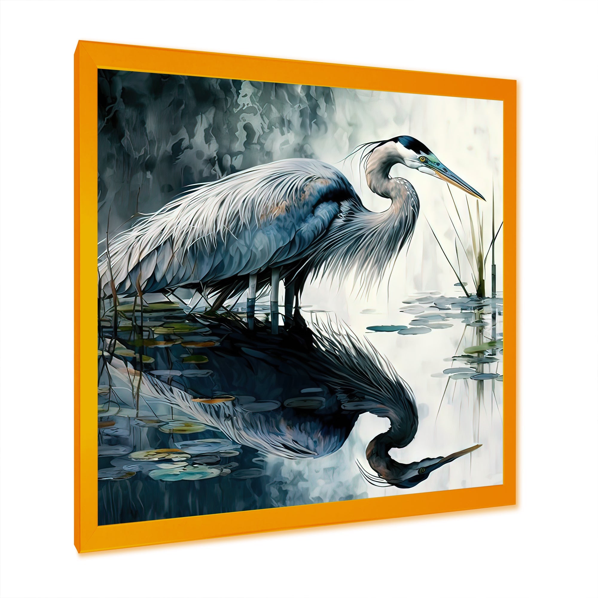 Cute Heron In A Lake Floral Art IV
