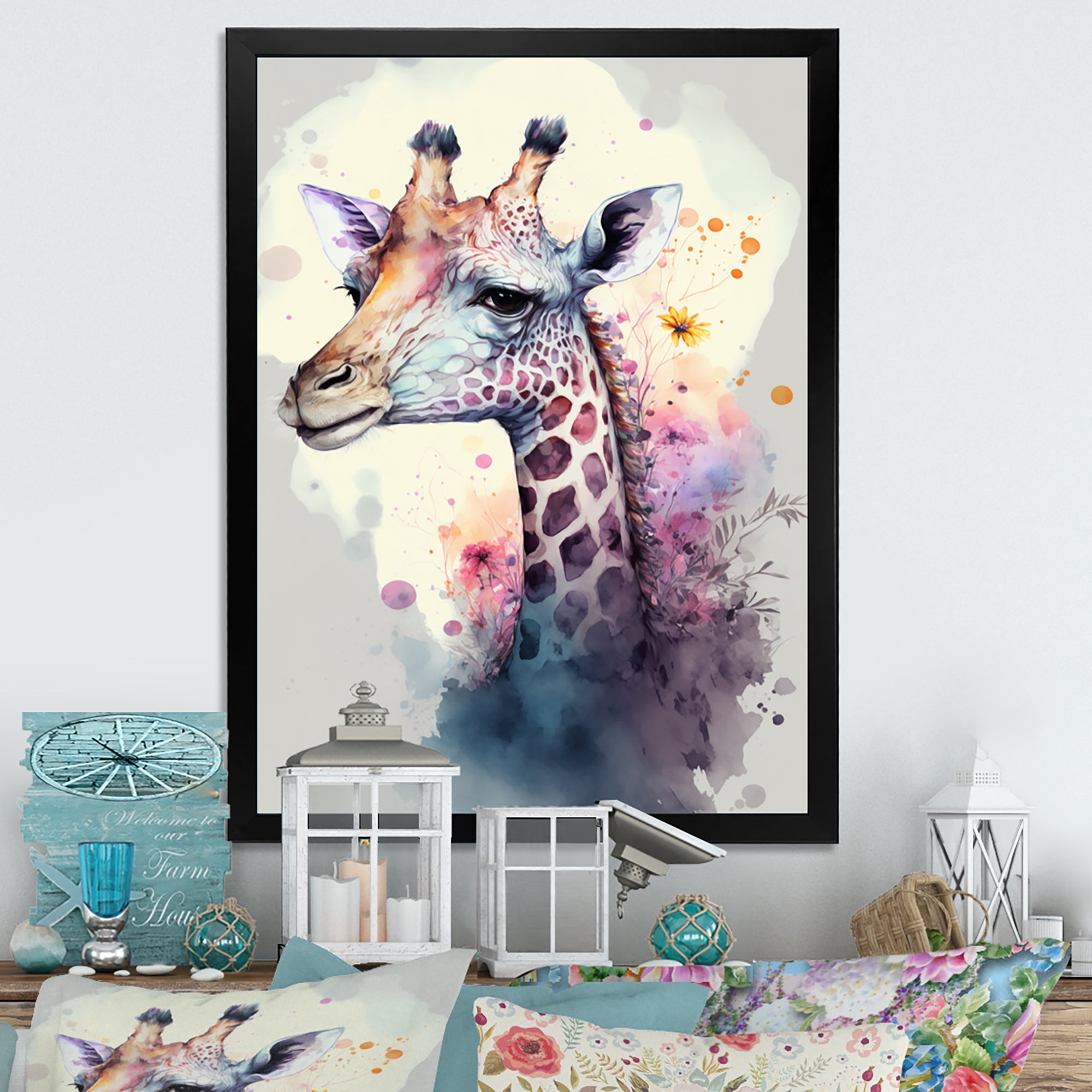 Cute Giraffe Floral Art III