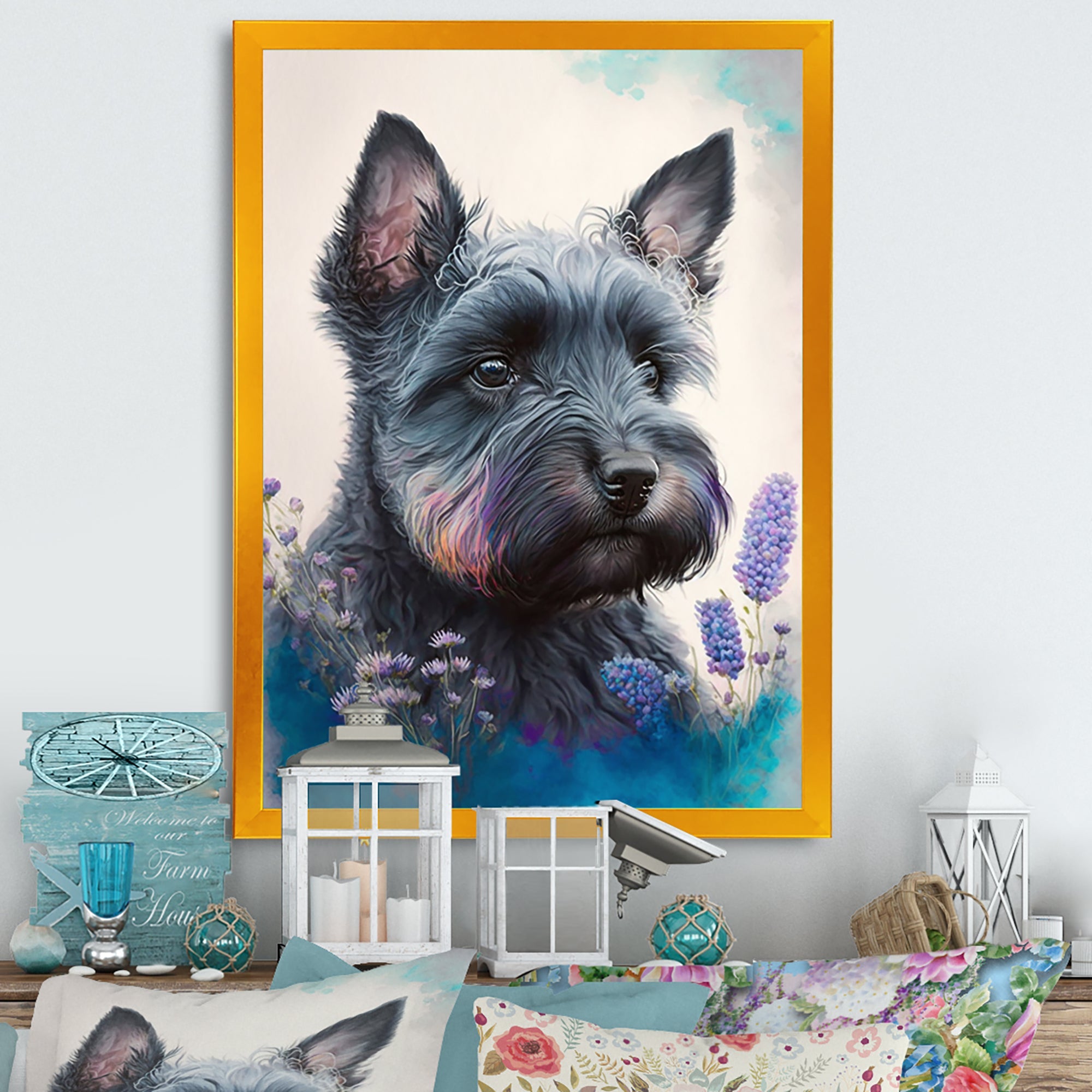 Cute Schnauzer Floral Art