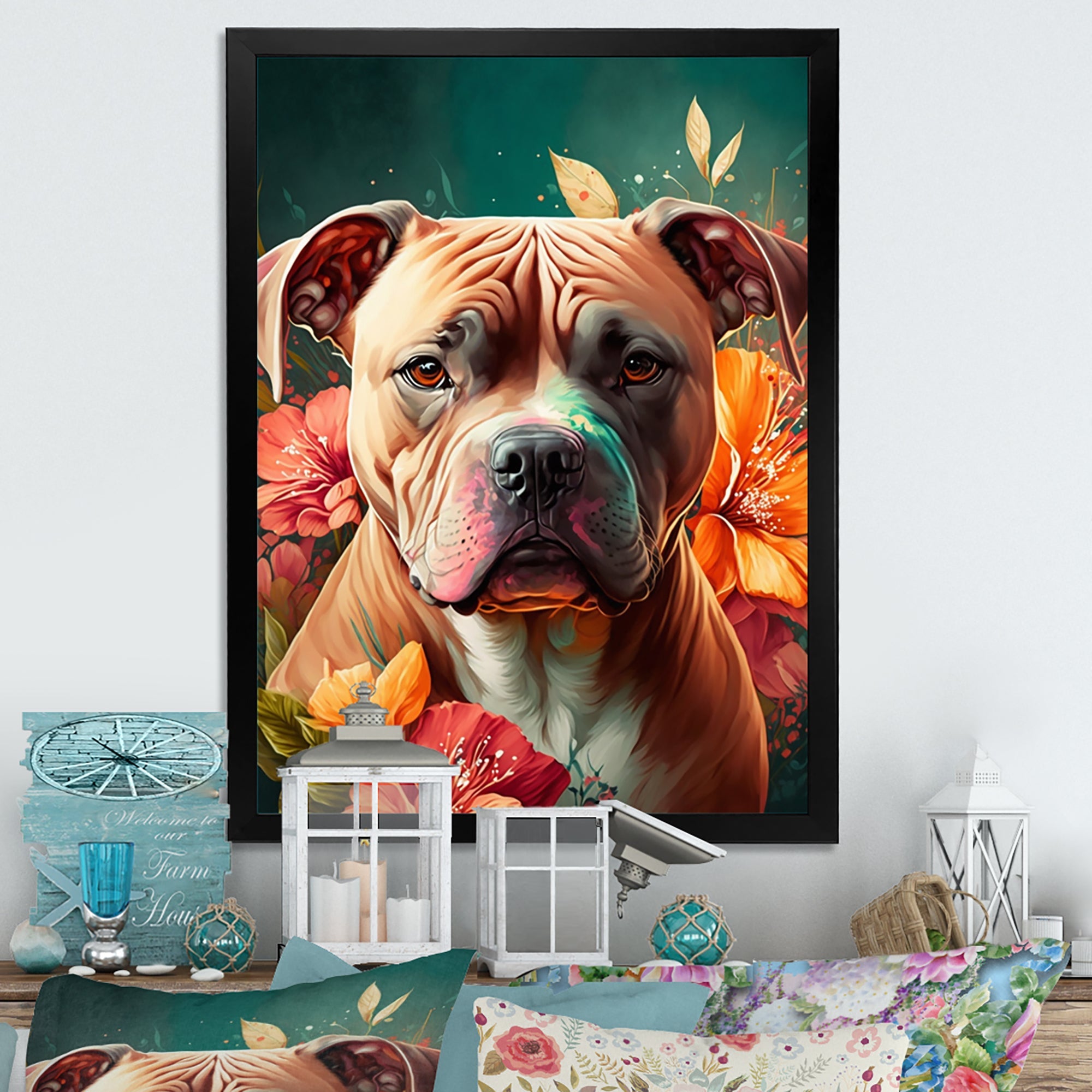 Cute Pitbul Floral Art I