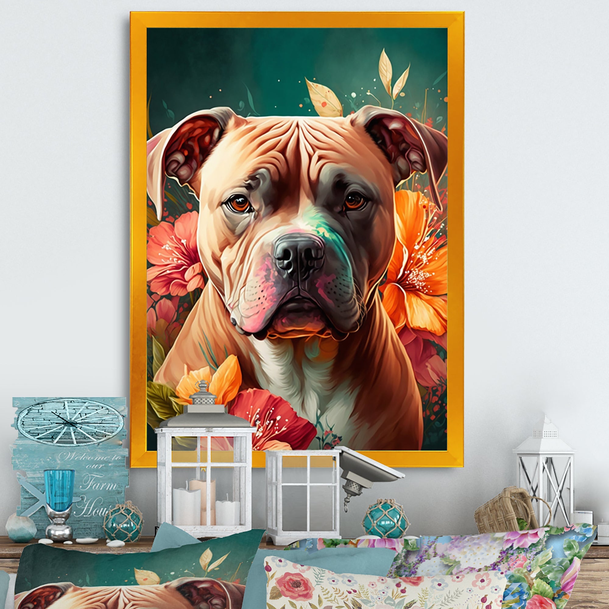 Cute Pitbul Floral Art I