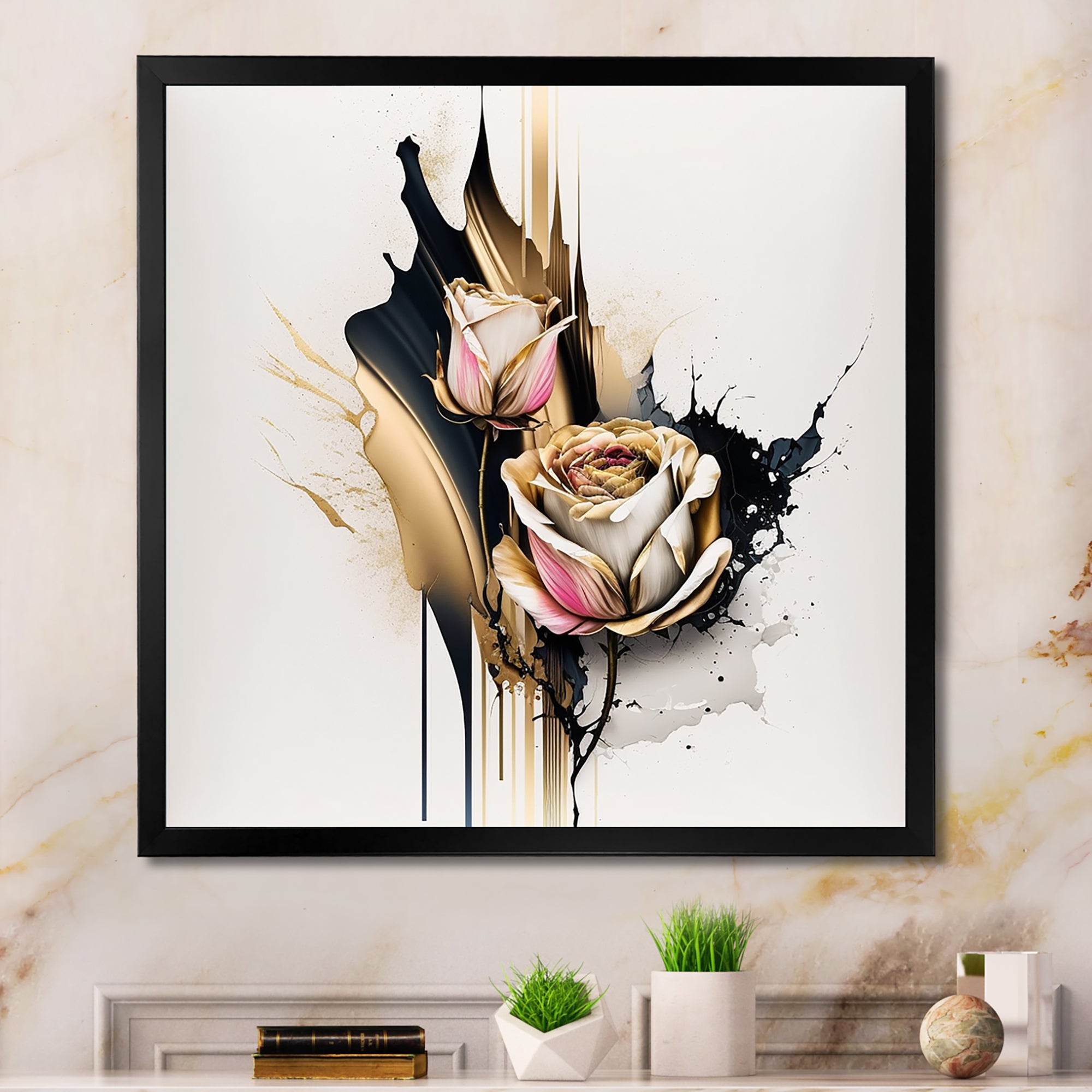 Roses Flow Flower On Golden Beige Paint VI