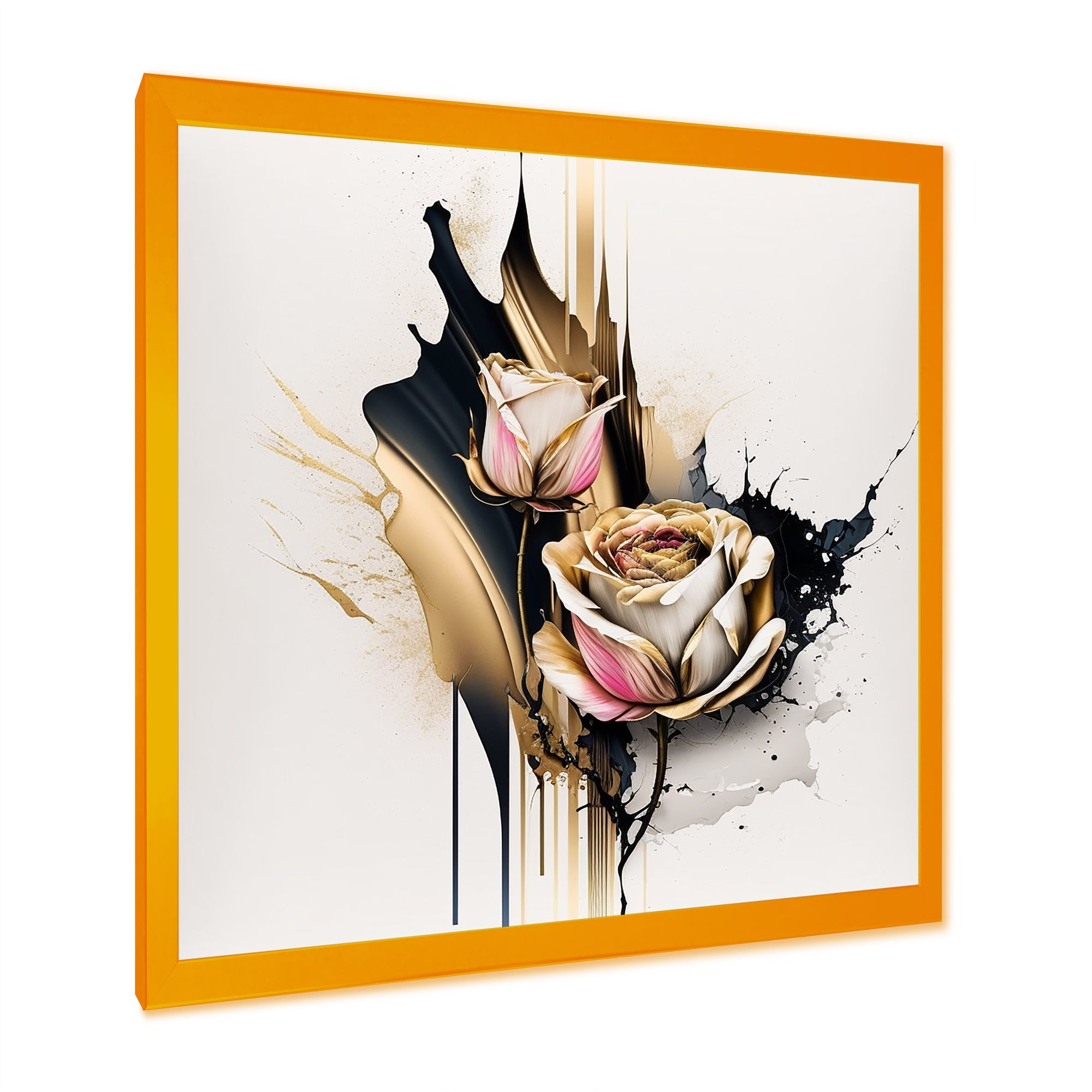Roses Flow Flower On Golden Beige Paint VI