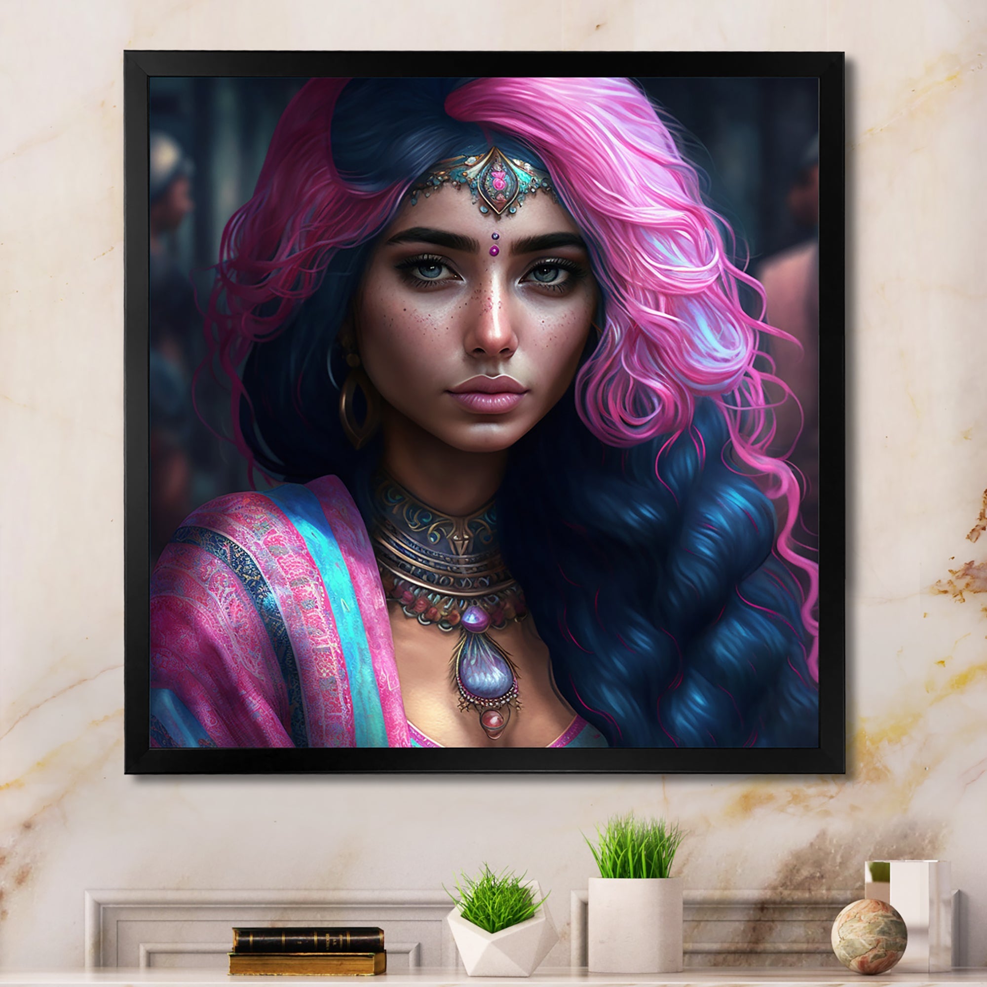 Fashion Indian Woman In Pink And Blue IV