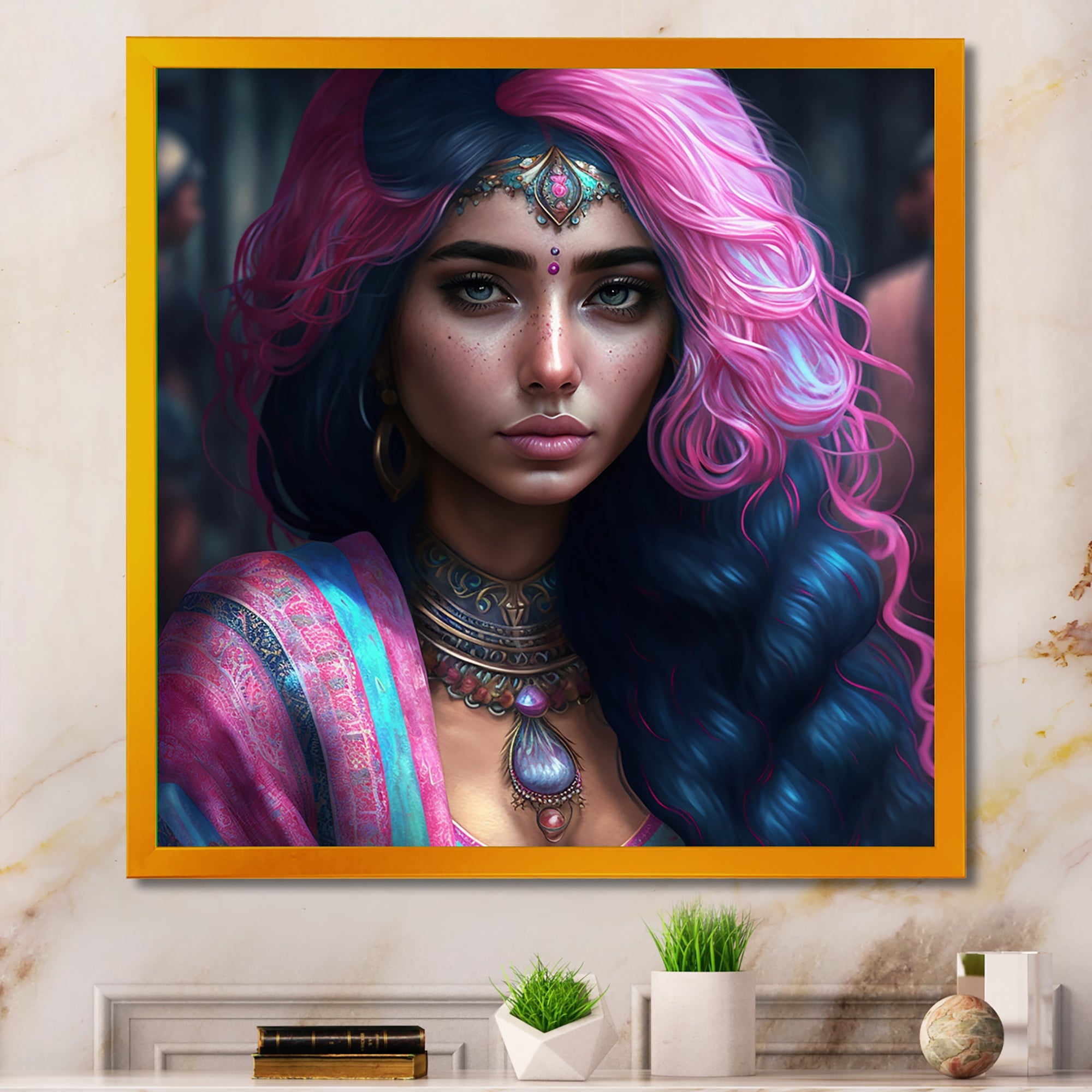 Fashion Indian Woman In Pink And Blue IV