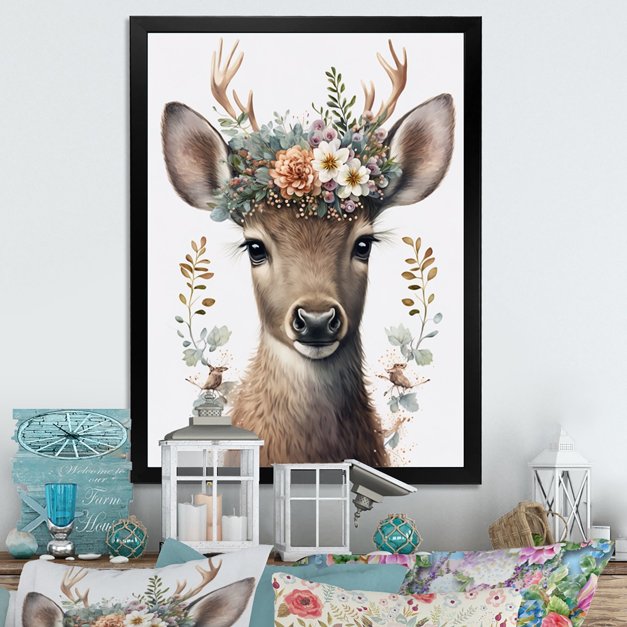 Cute Baby Caribou With Floral Crown I