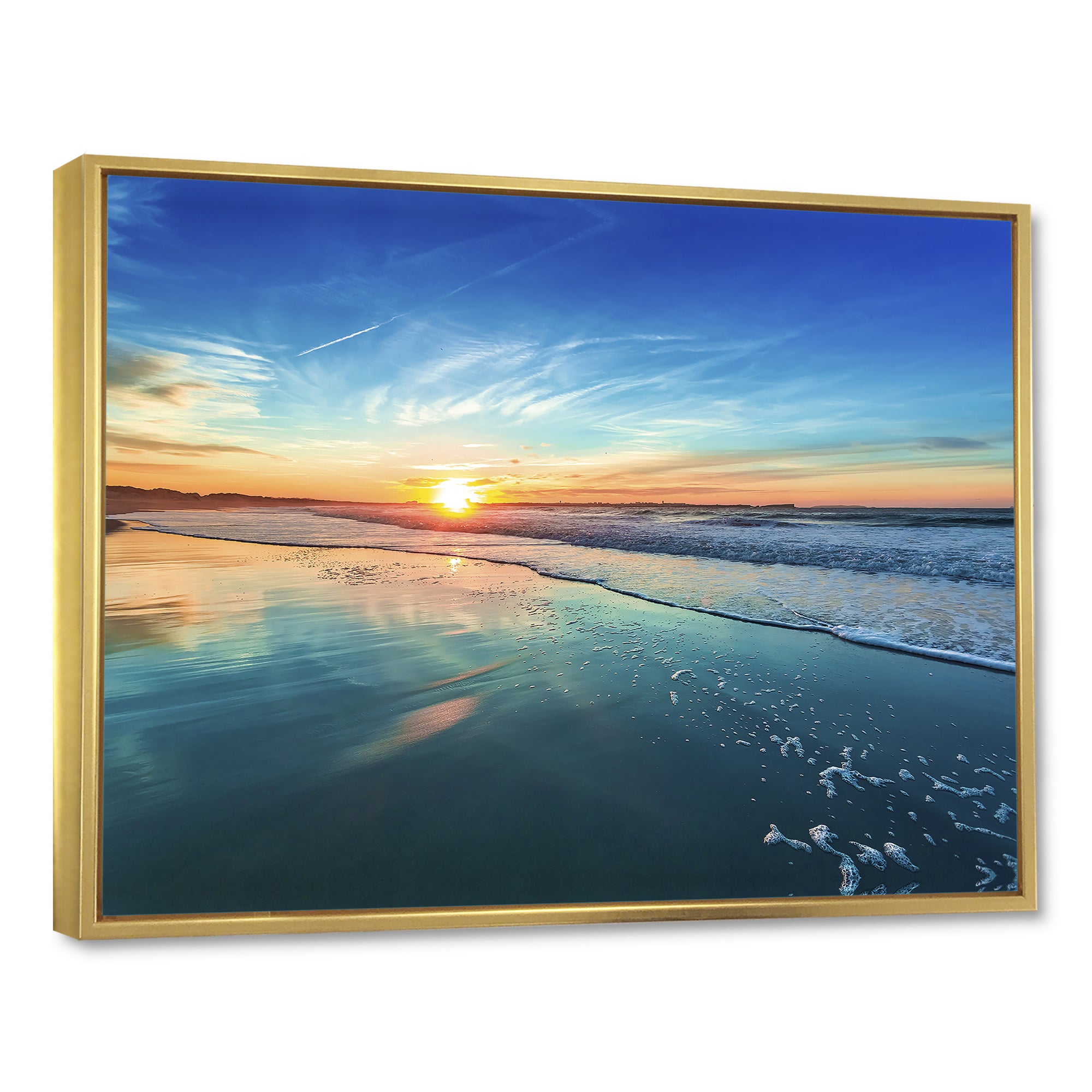 Blue Seashore with Distant Sunset Wall Art