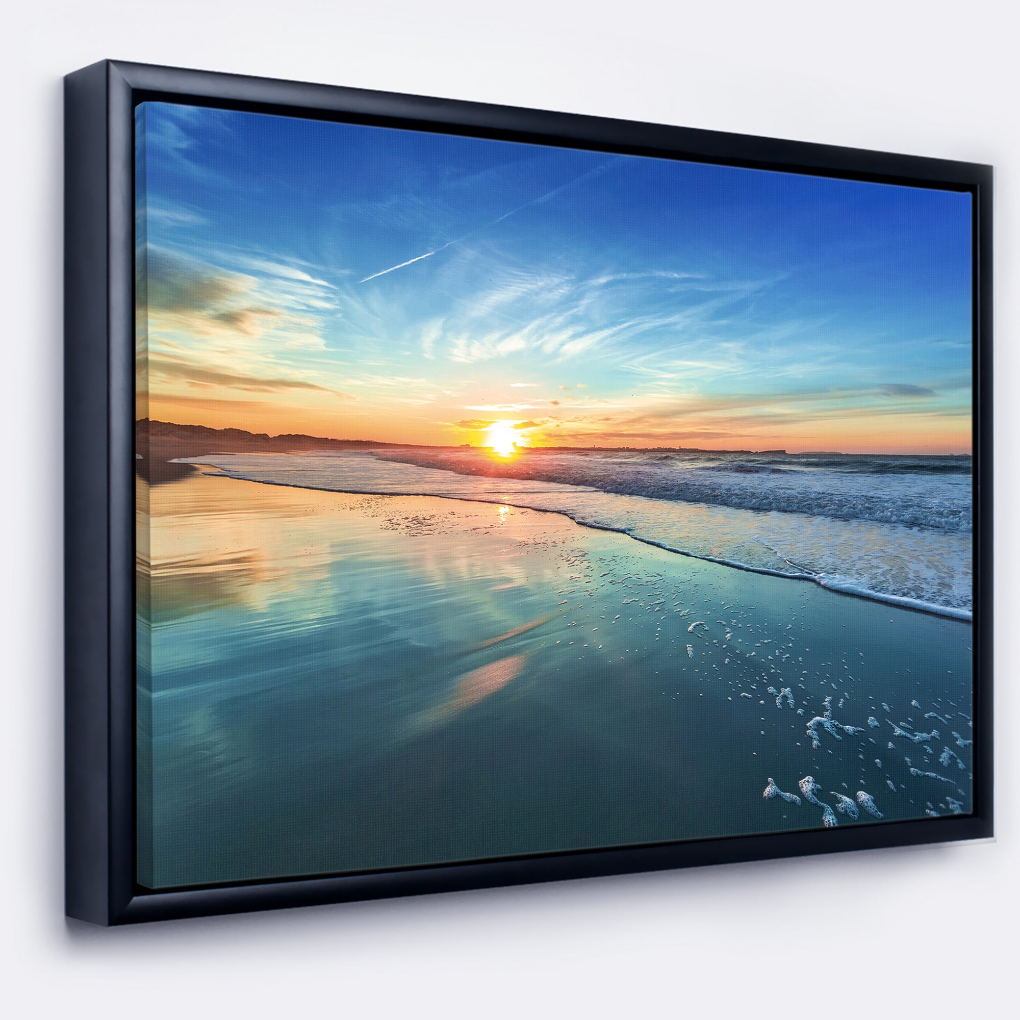 Blue Seashore with Distant Sunset Wall Art