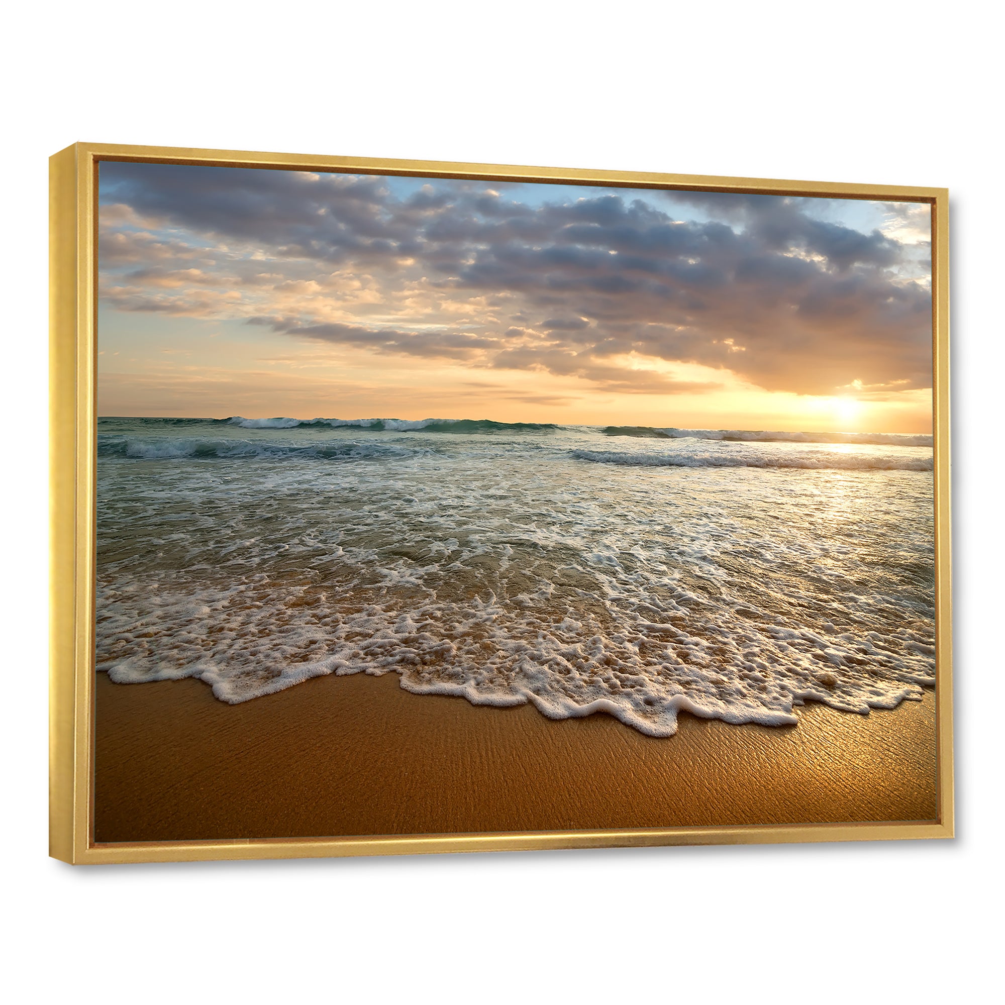 Bright Cloudy Sunset in Calm Ocean Wall Art