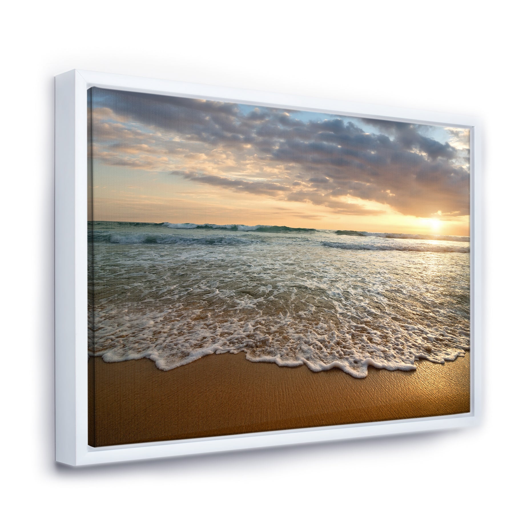 Bright Cloudy Sunset in Calm Ocean Wall Art