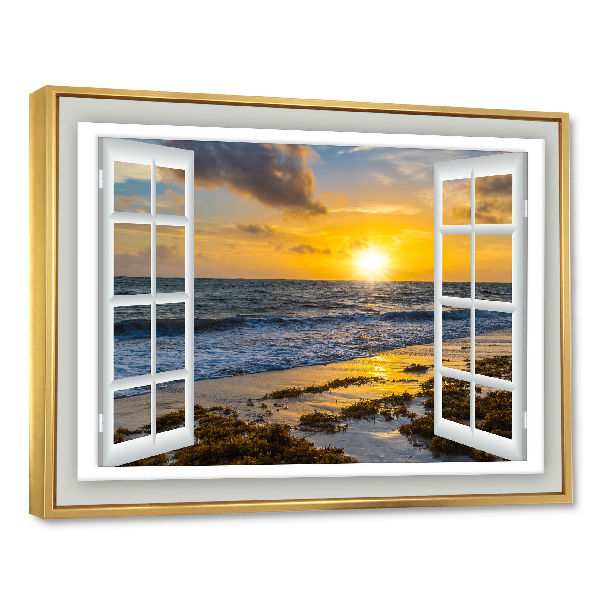 Open Window to Bright Yellow Sunset Wall Art
