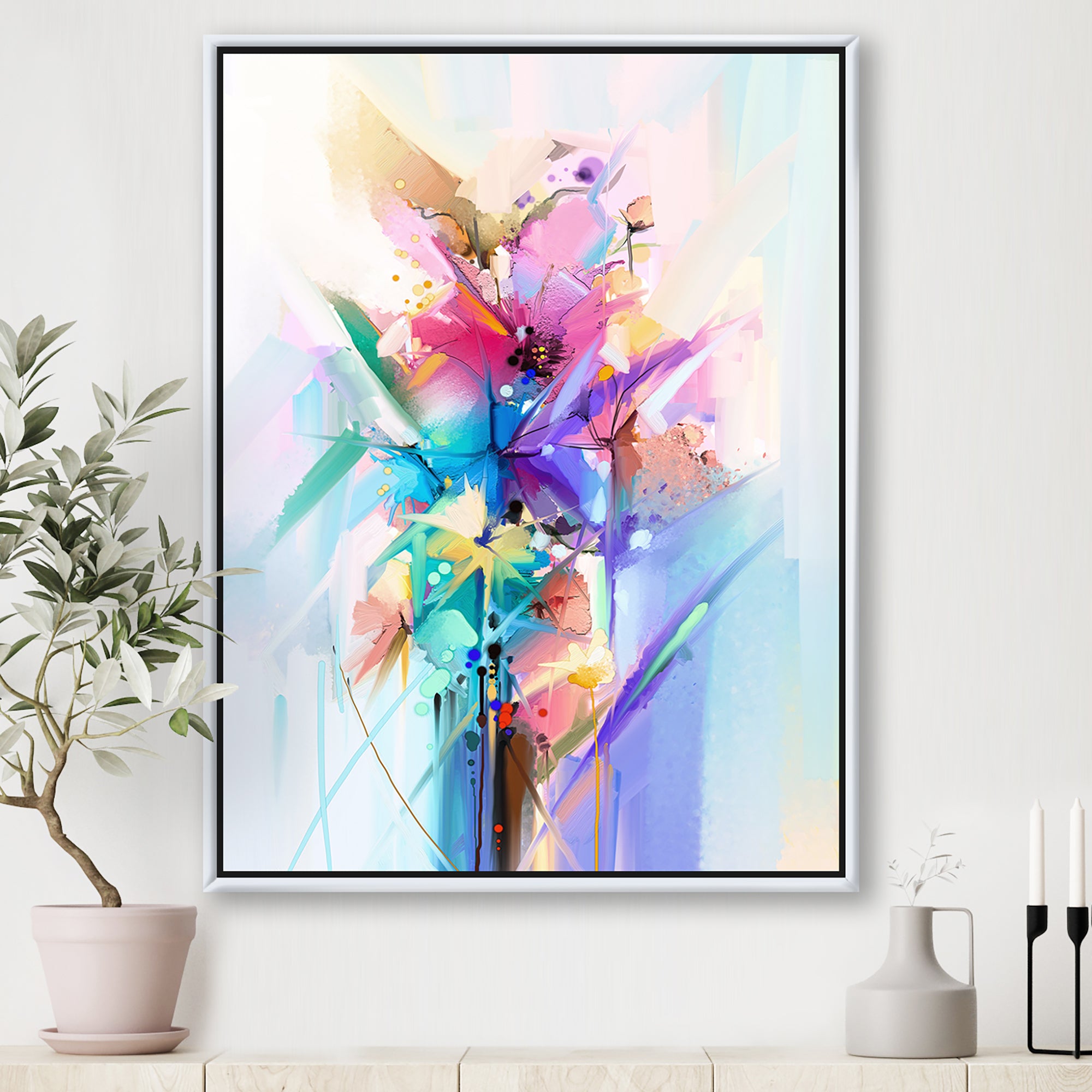 Abstract Colorful Spring Flowers Wall Art