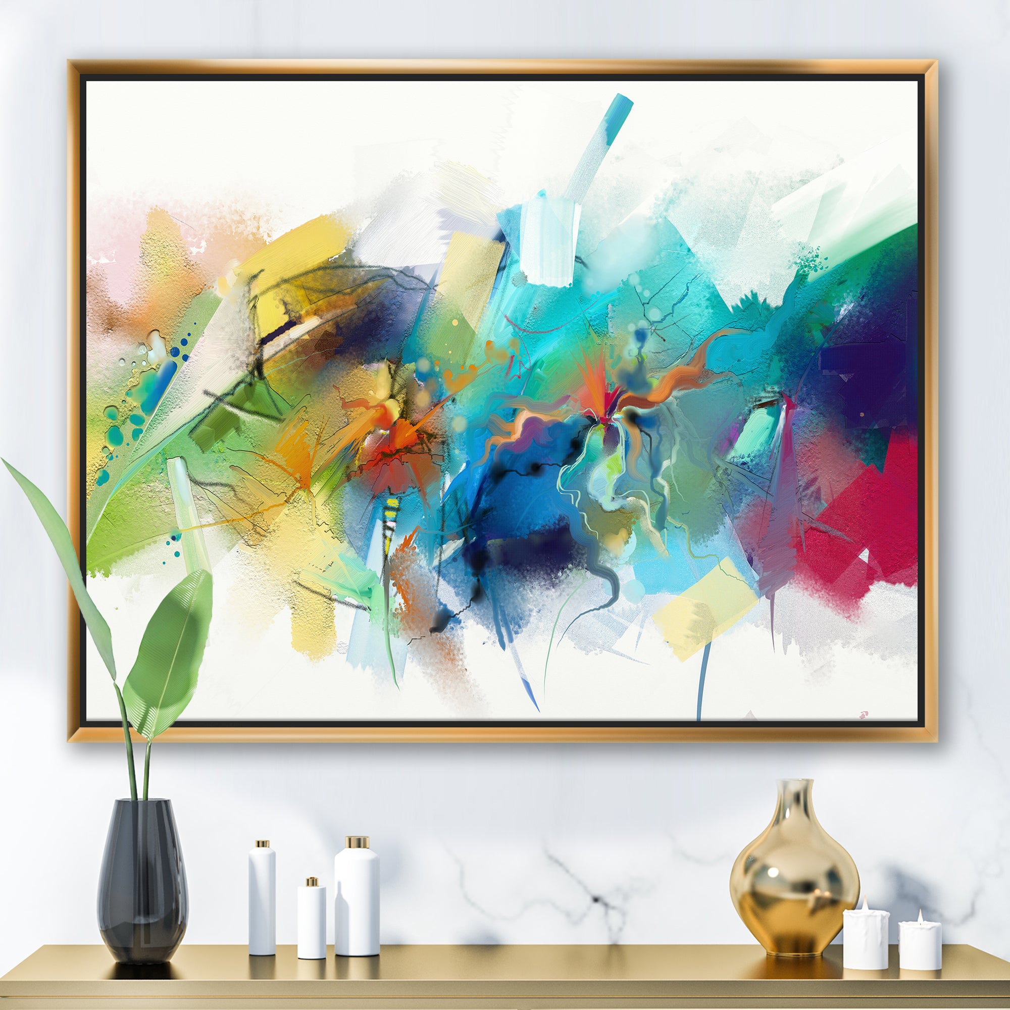 Turquoise Story With Touches Of Yellow And Red Wall Art