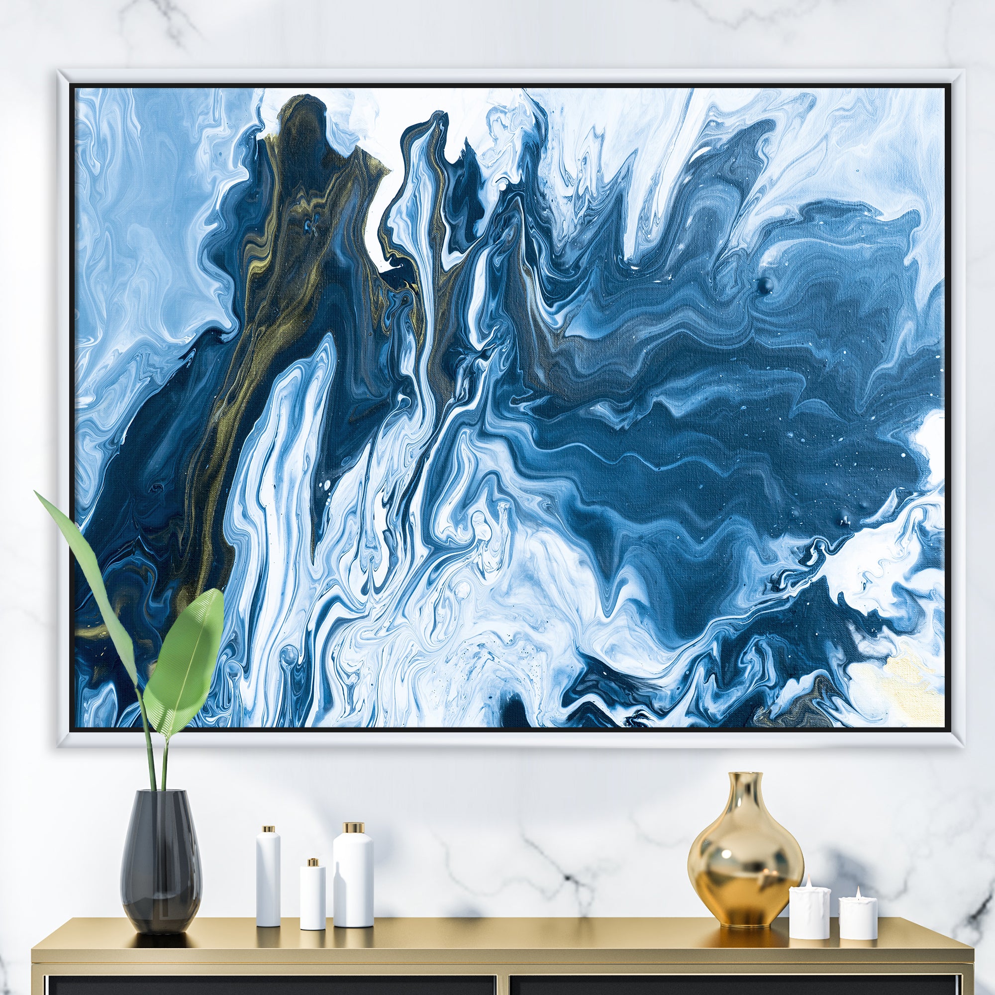 White, grey and White Hand Painted Marble Acrylic III Wall Art
