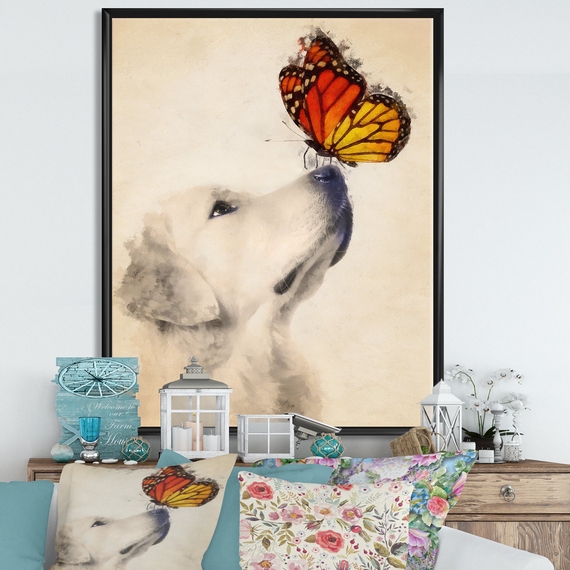 Golden Retriever Dog with Butterfly I Wall Art