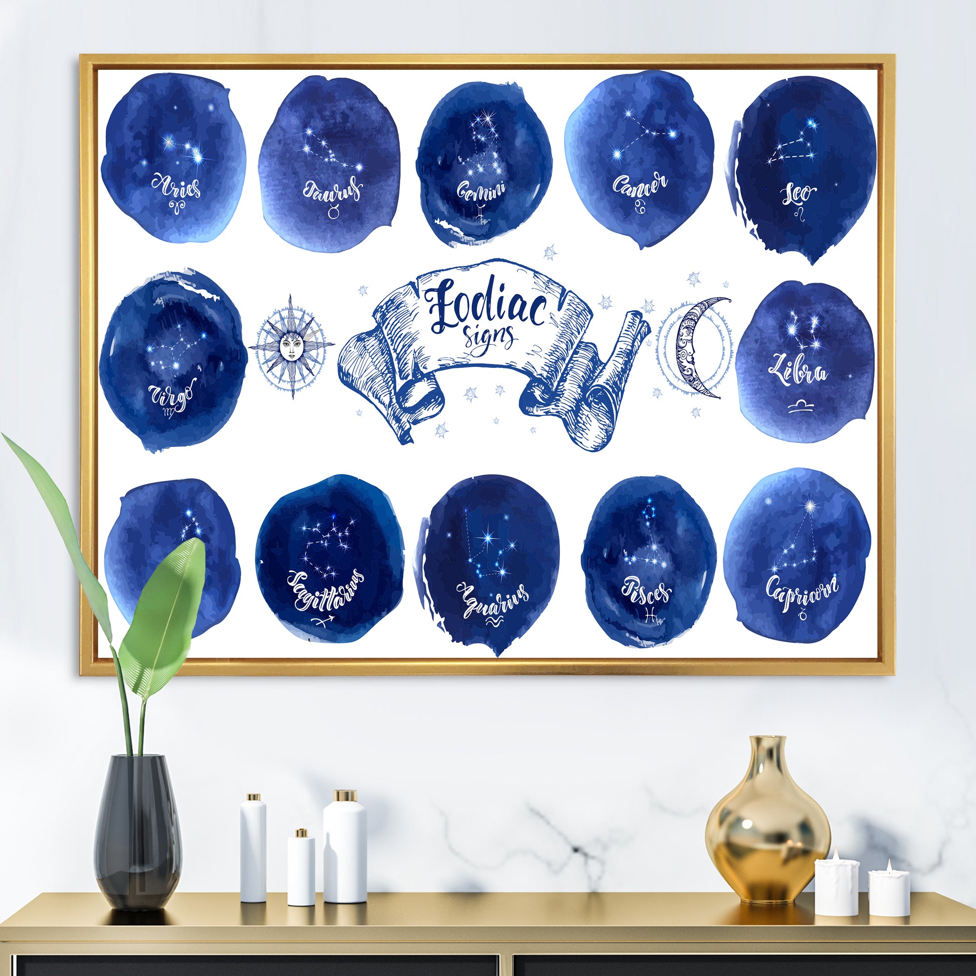 Collection of Astrology Signs On Blue