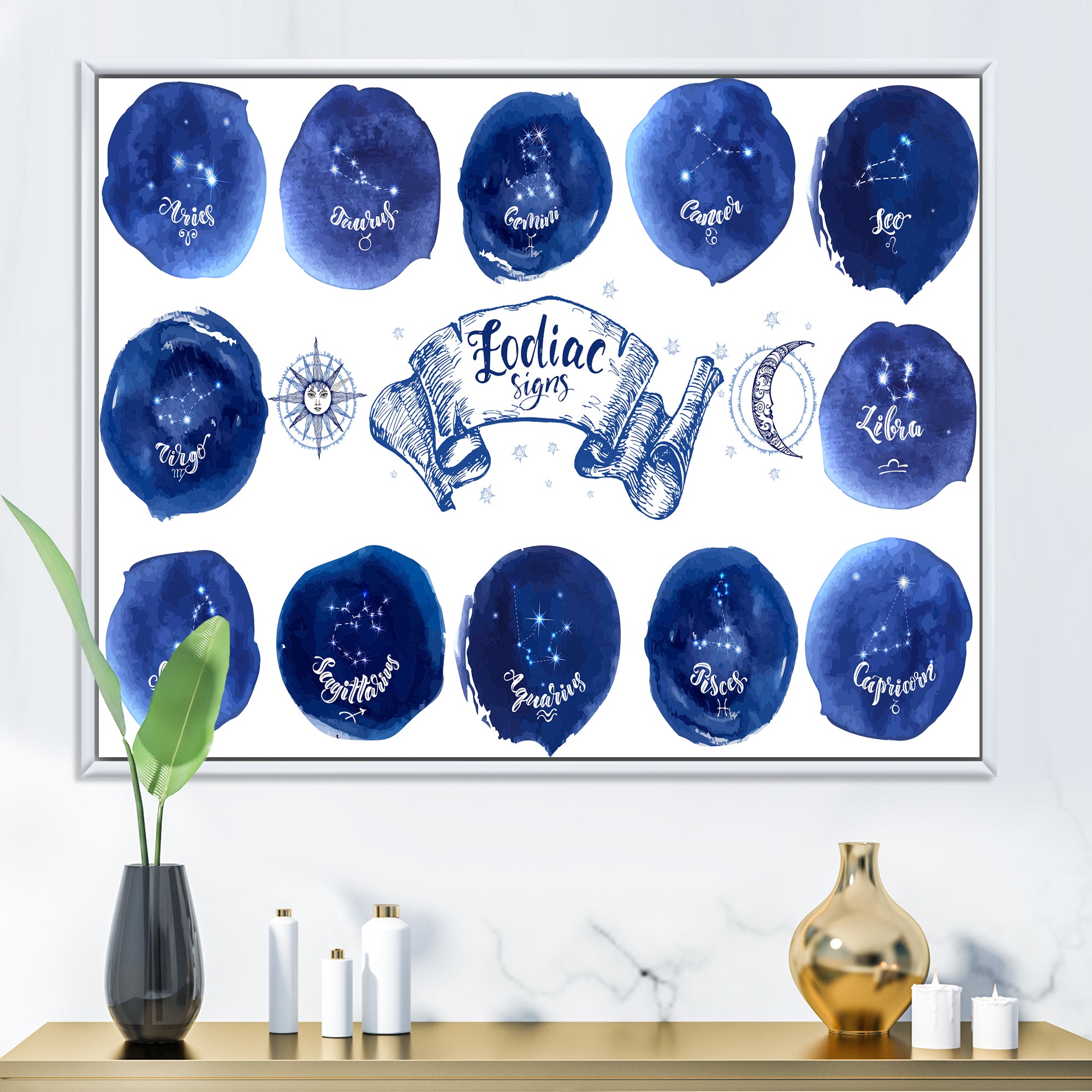 Collection of Astrology Signs On Blue