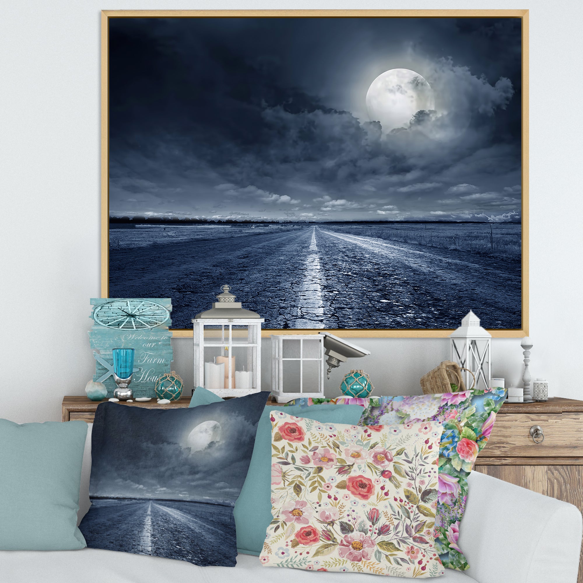 Asphalt Road Under Cloudy Full Moon I