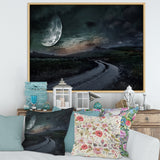 Rural Road Through The Meadow Under Full Moon