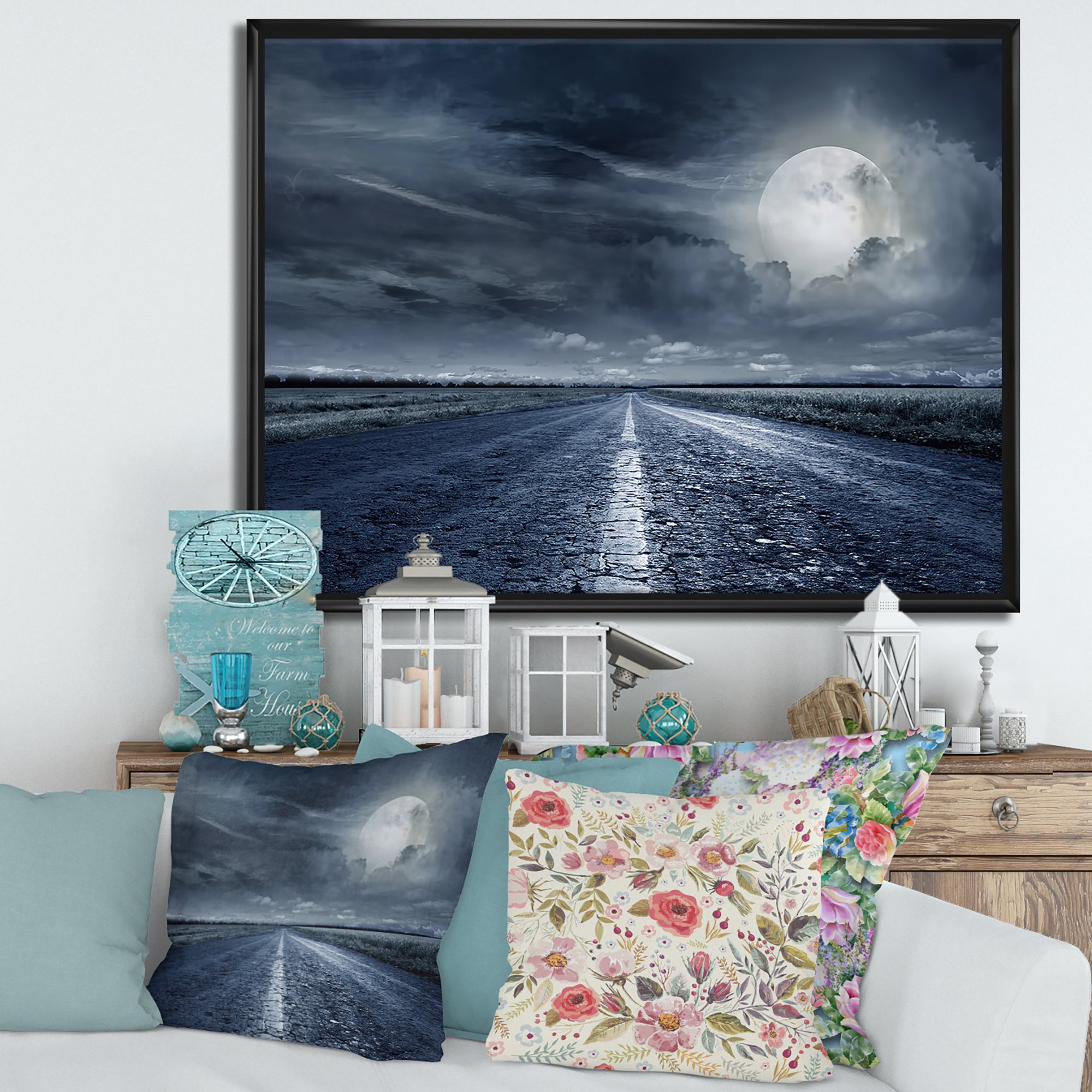 Asphalt Road Under Cloudy Full Moon II