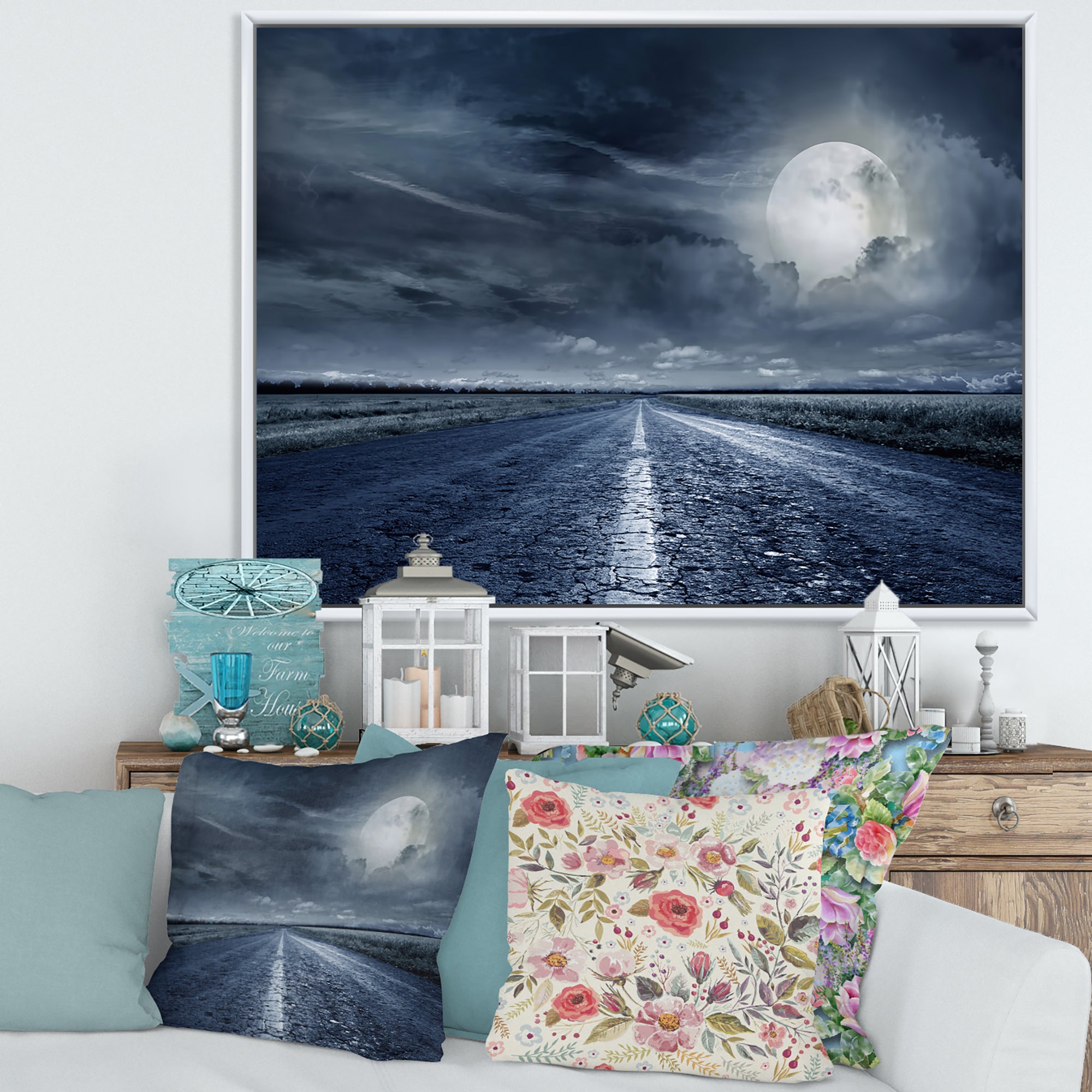 Asphalt Road Under Cloudy Full Moon II