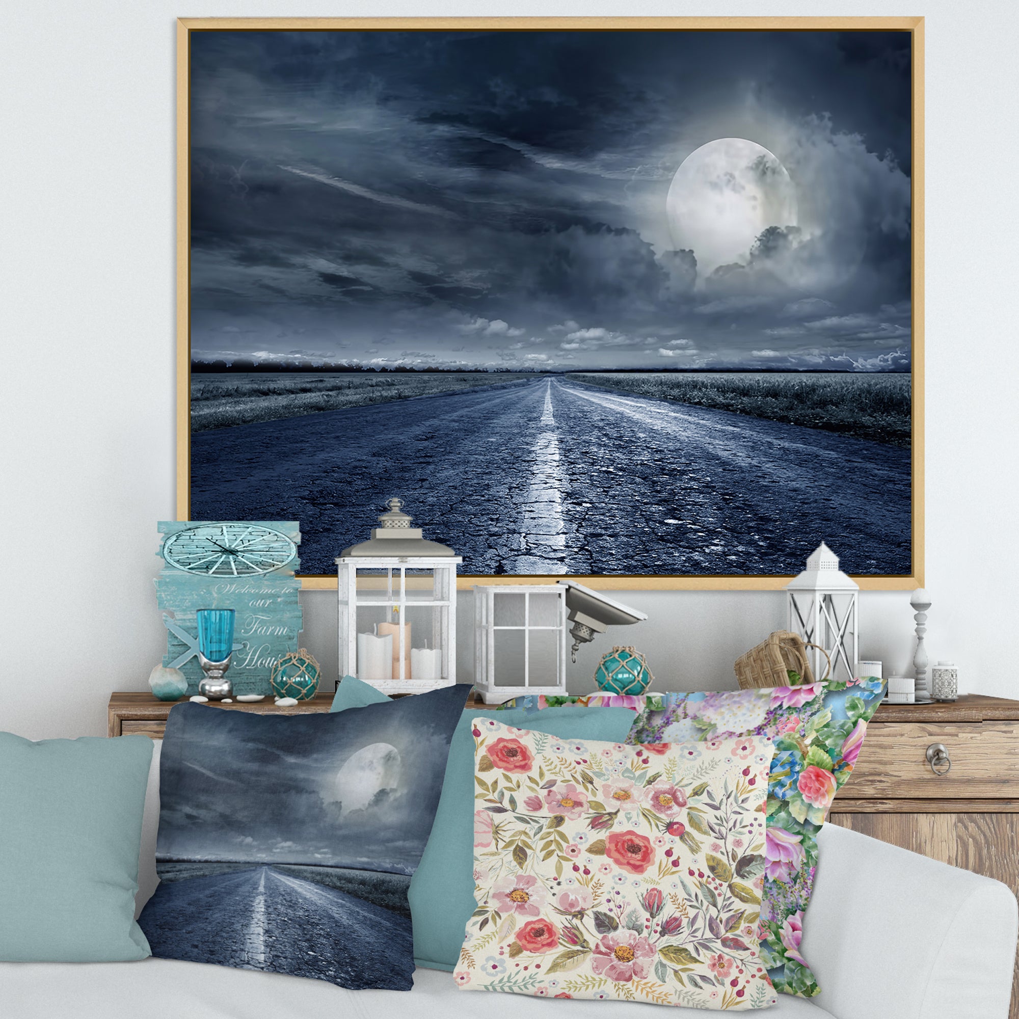 Asphalt Road Under Cloudy Full Moon II