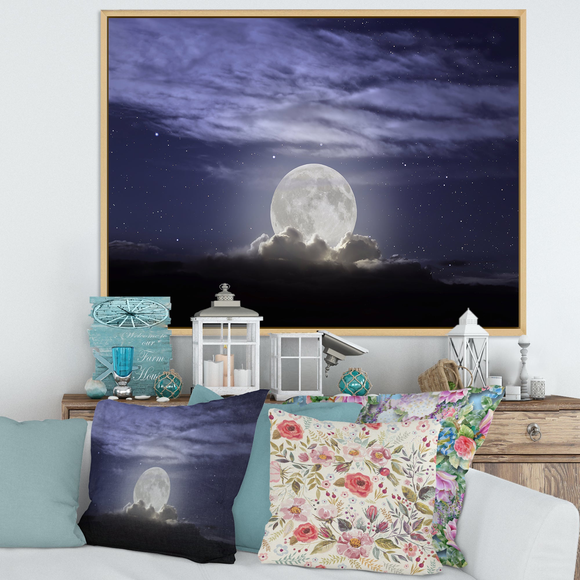 Full Moon Rising In A Cloudy Night