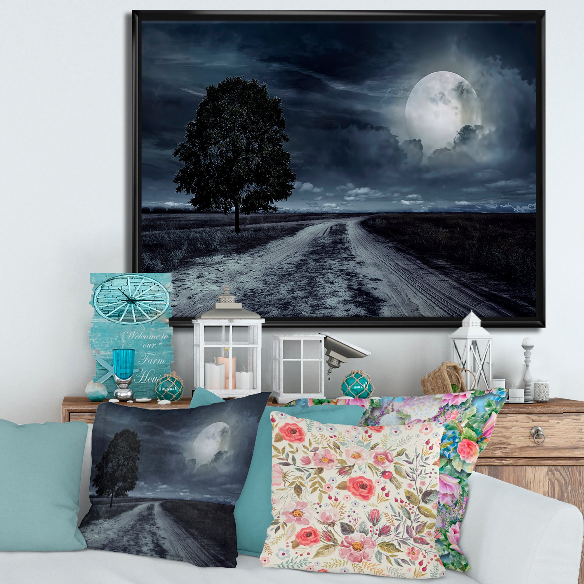 Paved Road Under A Full Moon