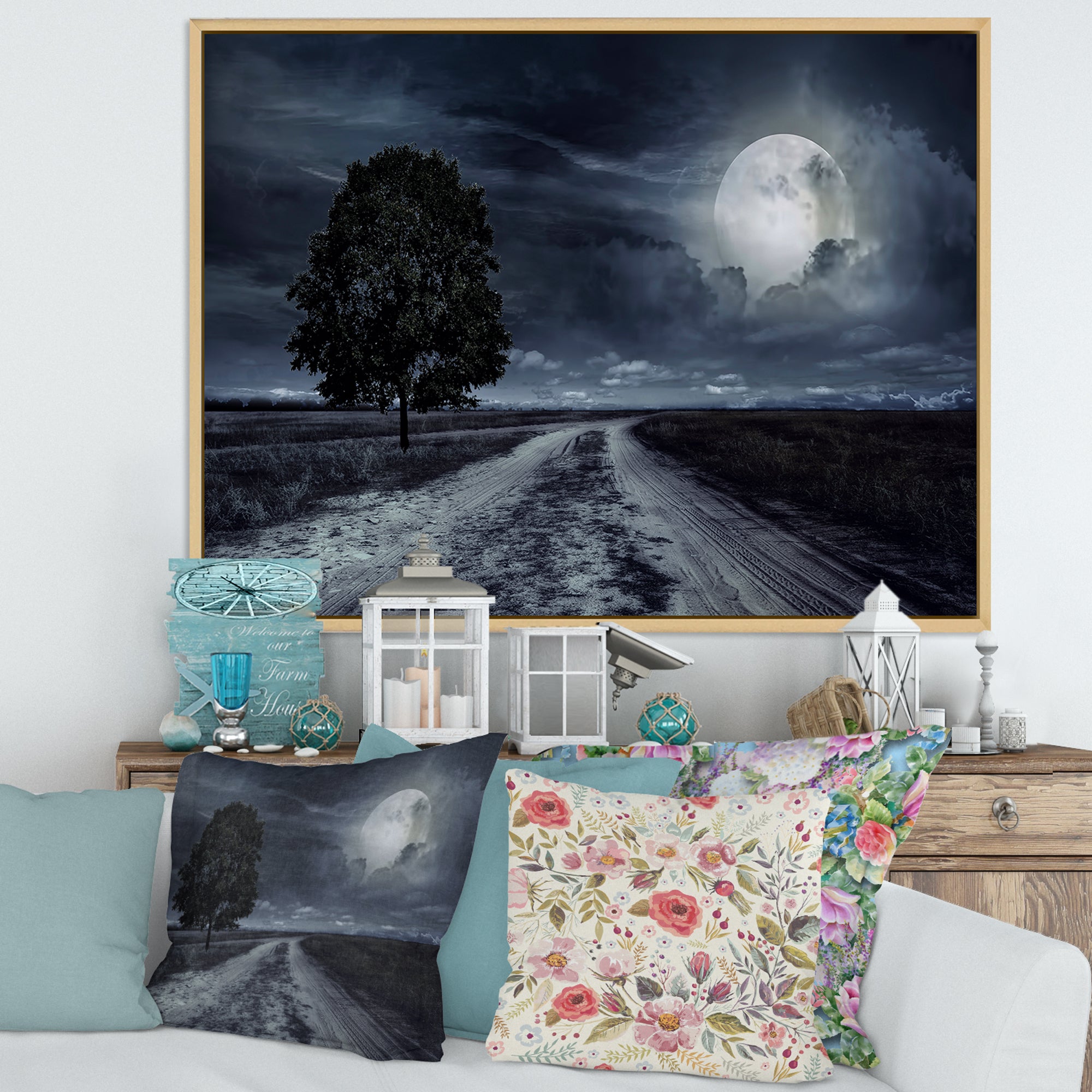 Paved Road Under A Full Moon