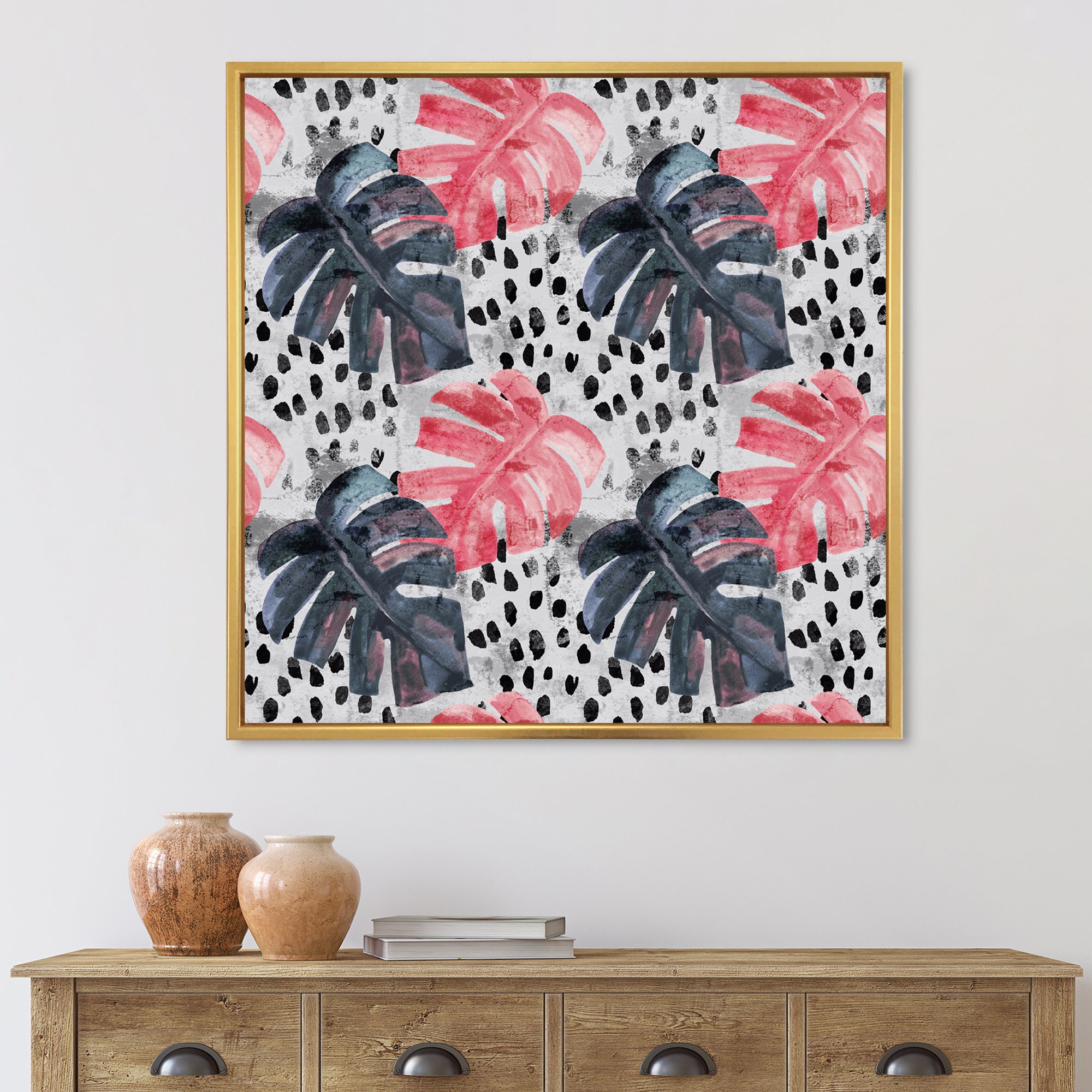 Colored Monstera On Rough Brush Strokes I