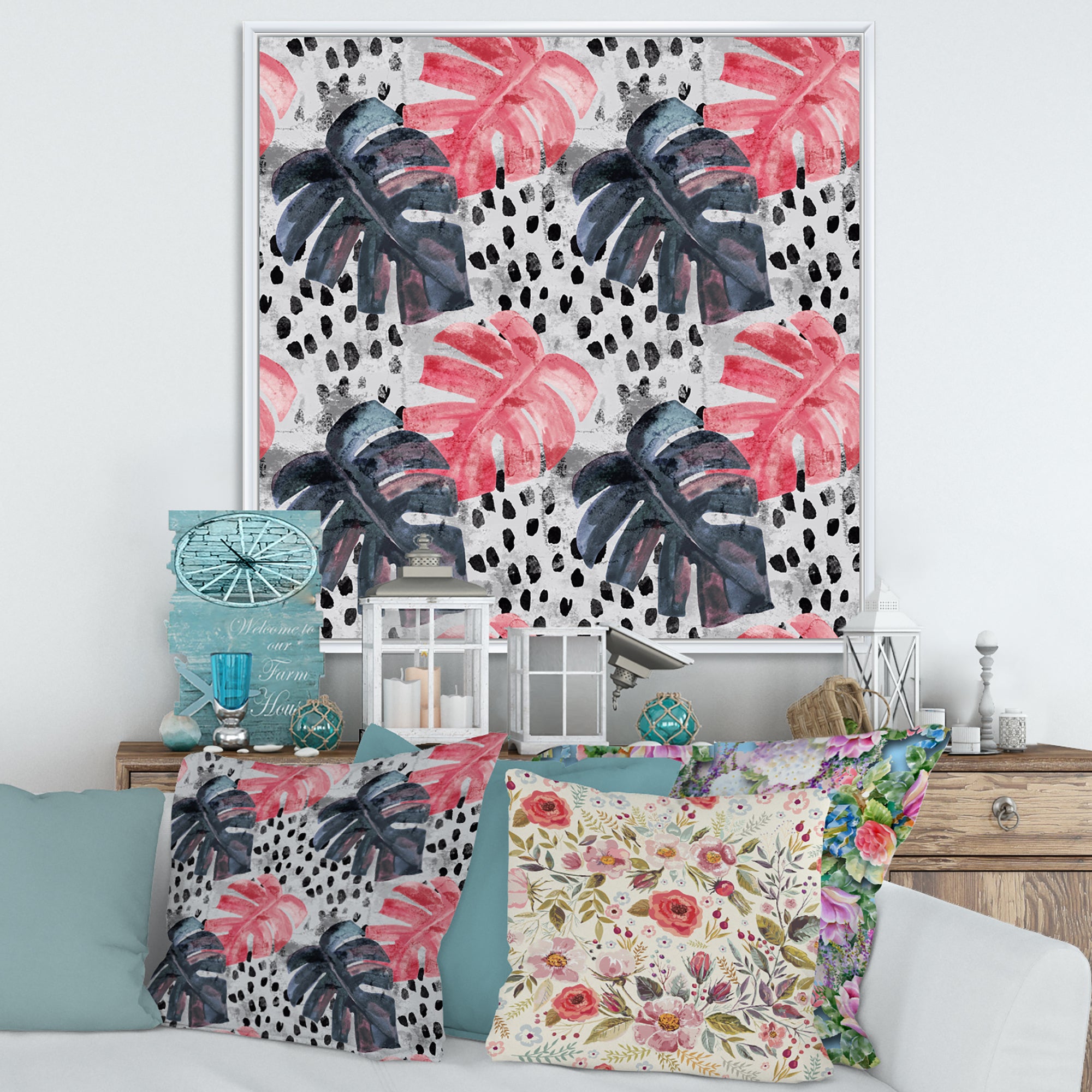 Colored Monstera On Rough Brush Strokes I