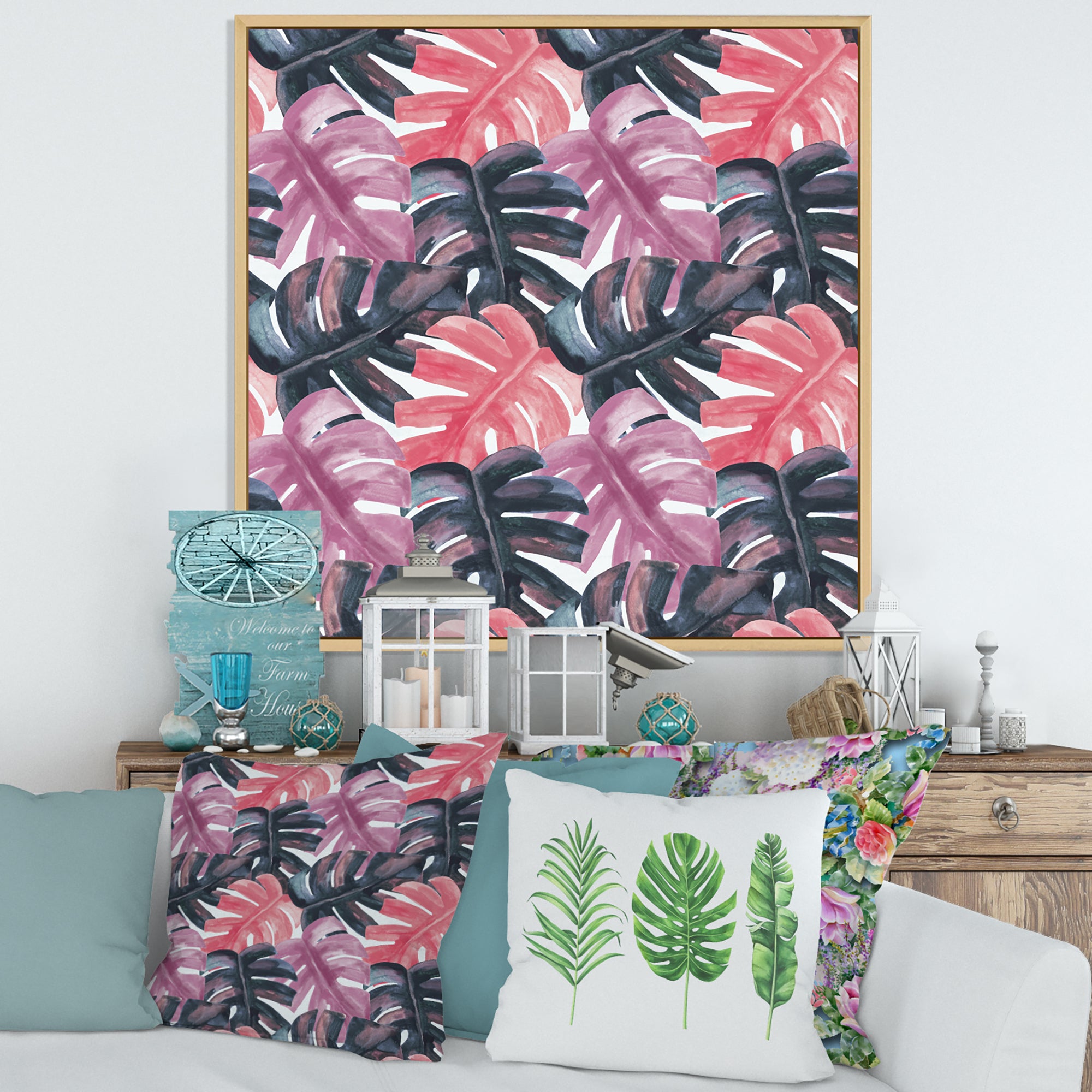 Colored Monstera On Rough Brush Strokes II