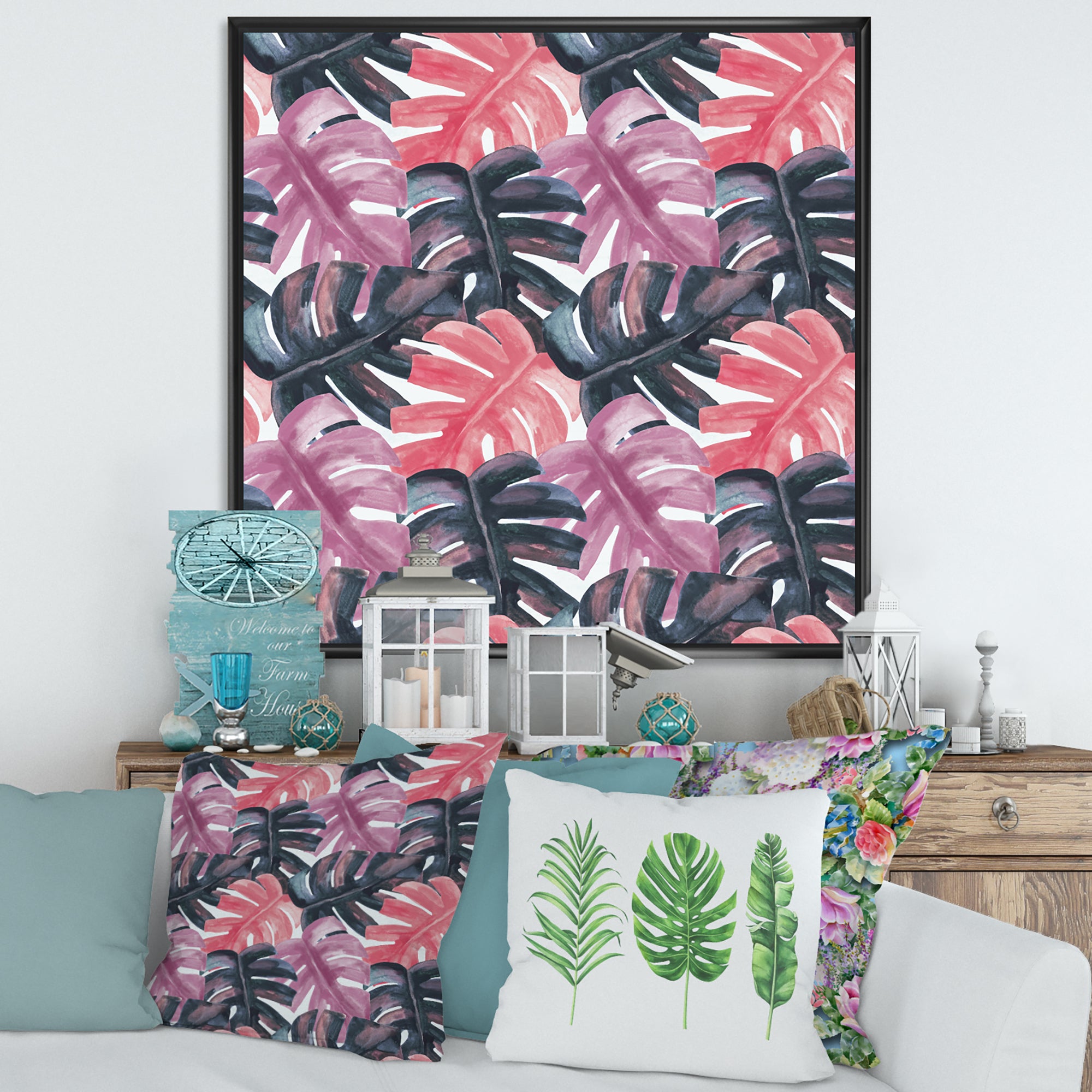 Colored Monstera On Rough Brush Strokes II