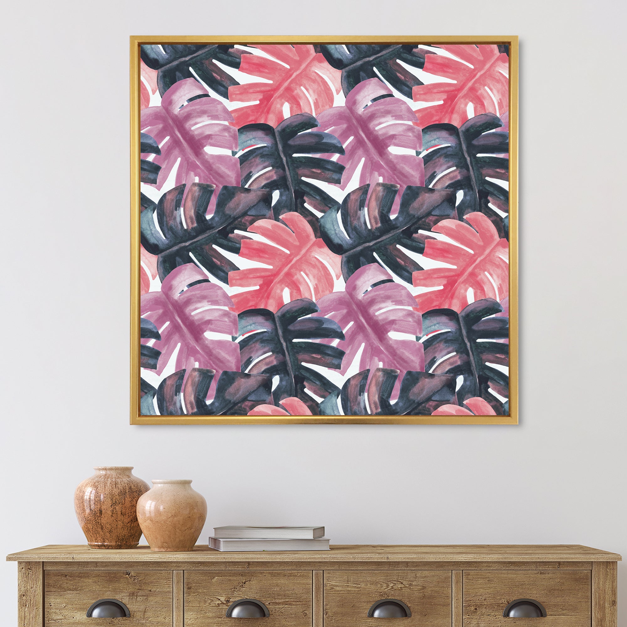 Colored Monstera On Rough Brush Strokes II