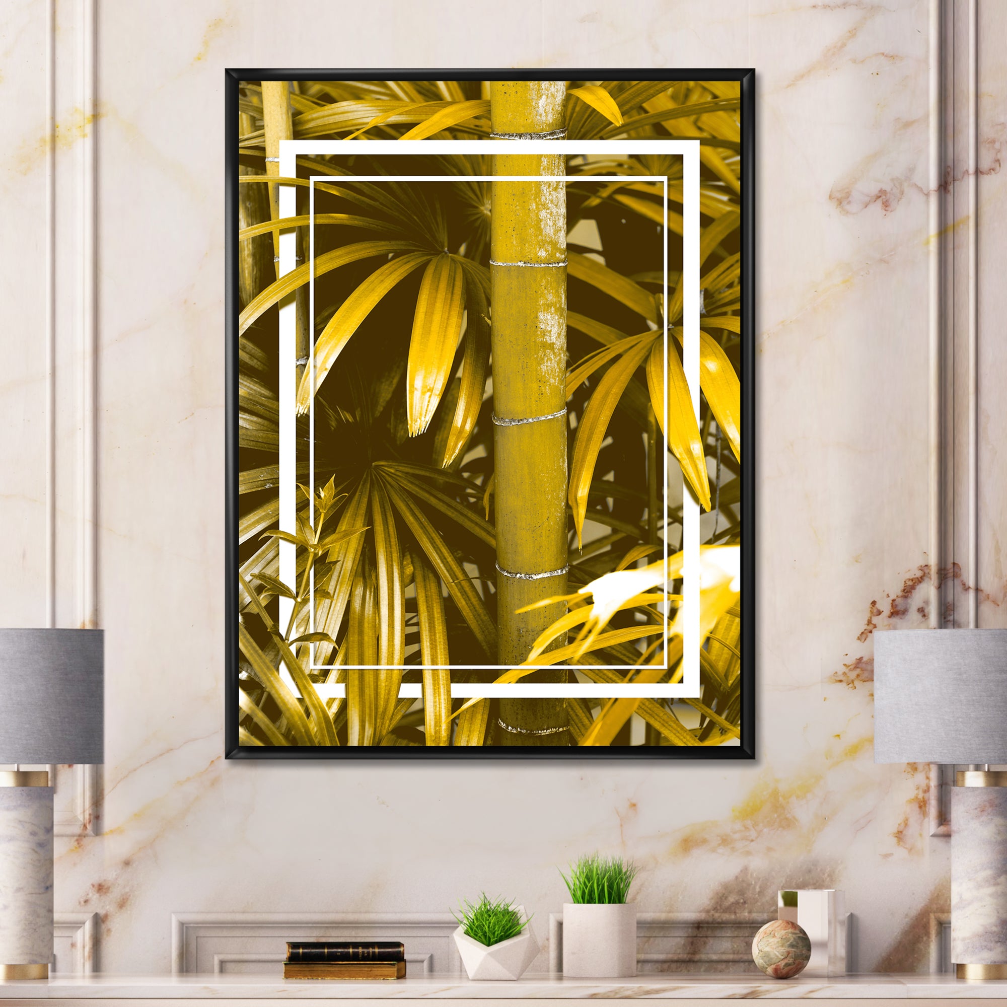Yellow Bamboo and Tropical Leaves