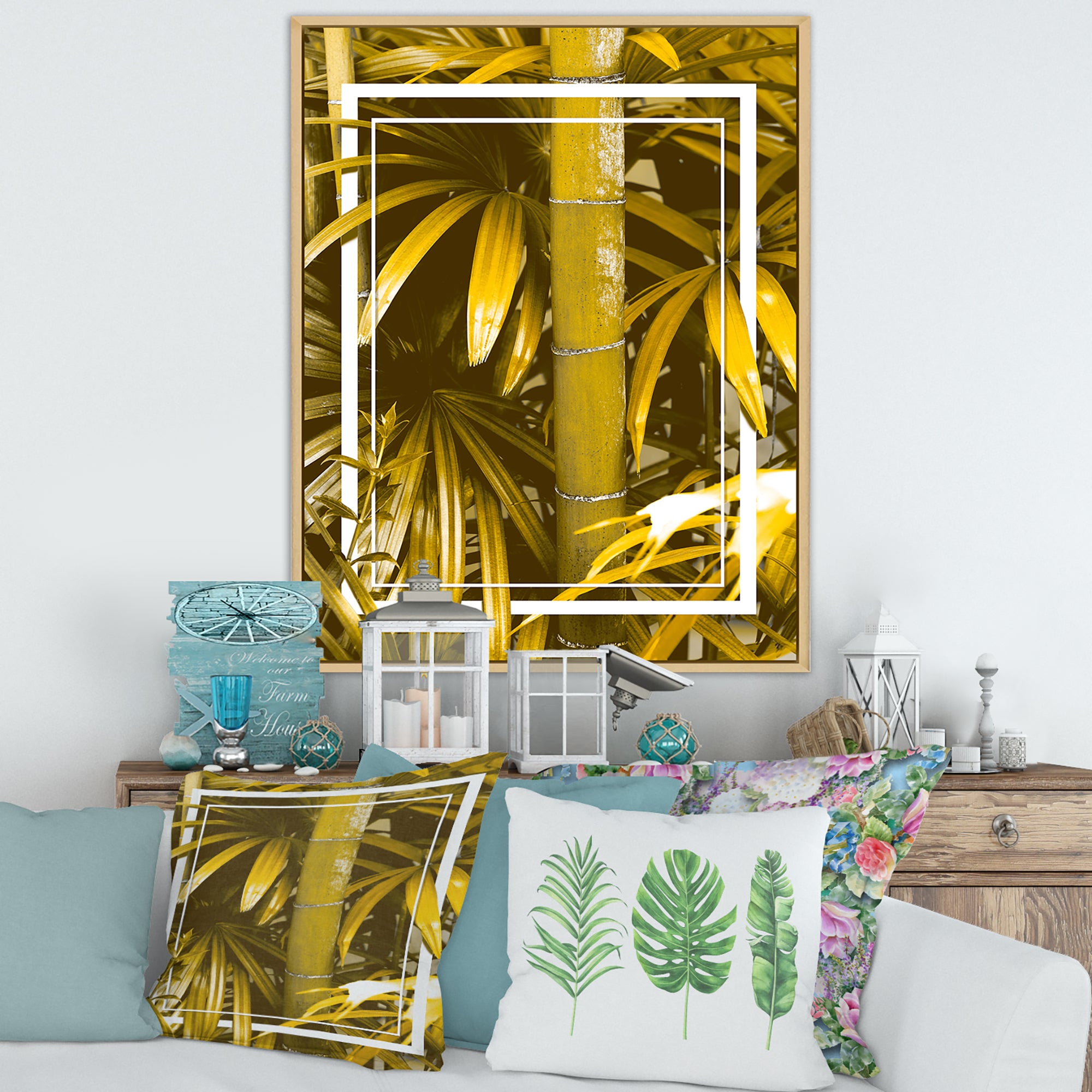 Yellow Bamboo and Tropical Leaves