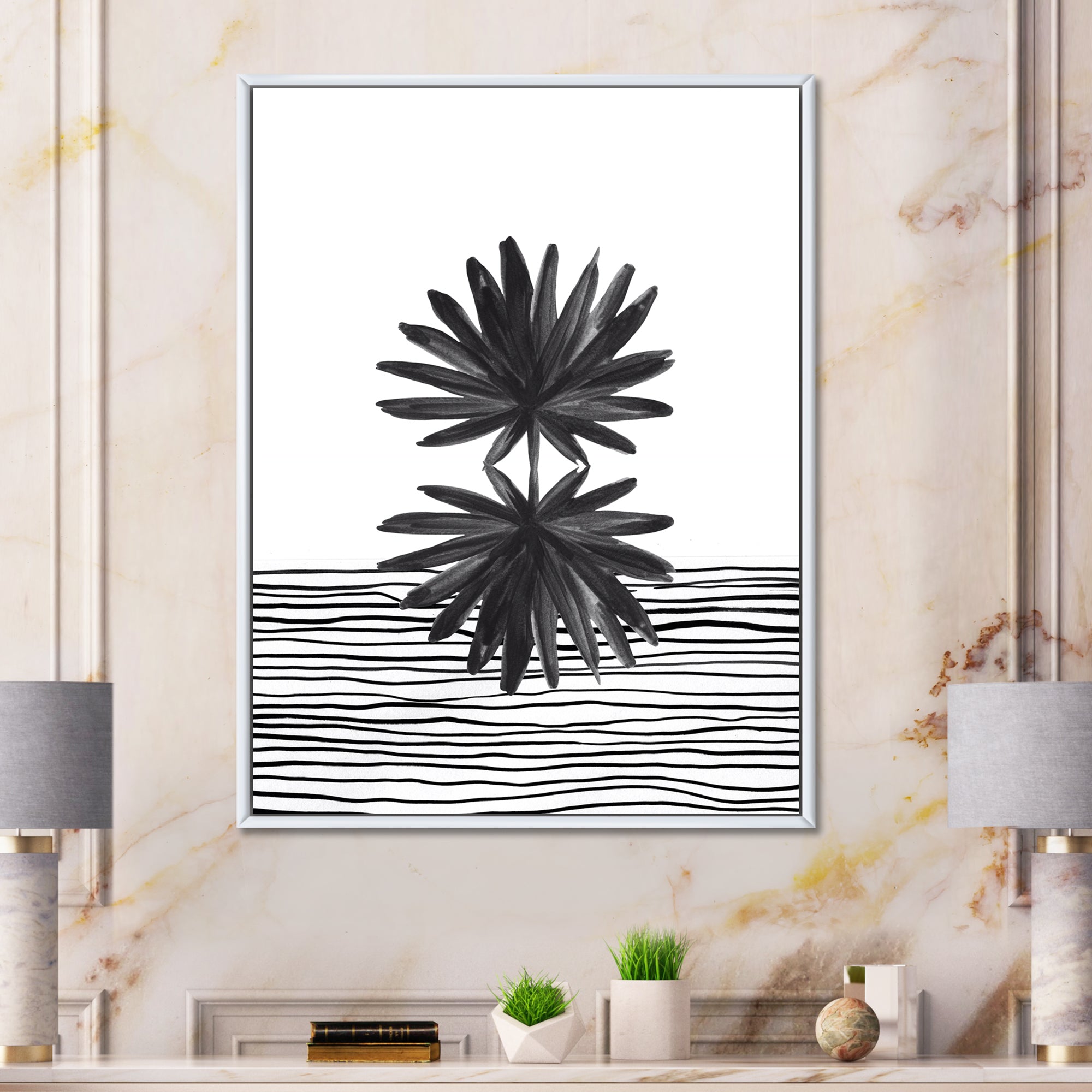 Black and White Tropical Leaf On Striped II