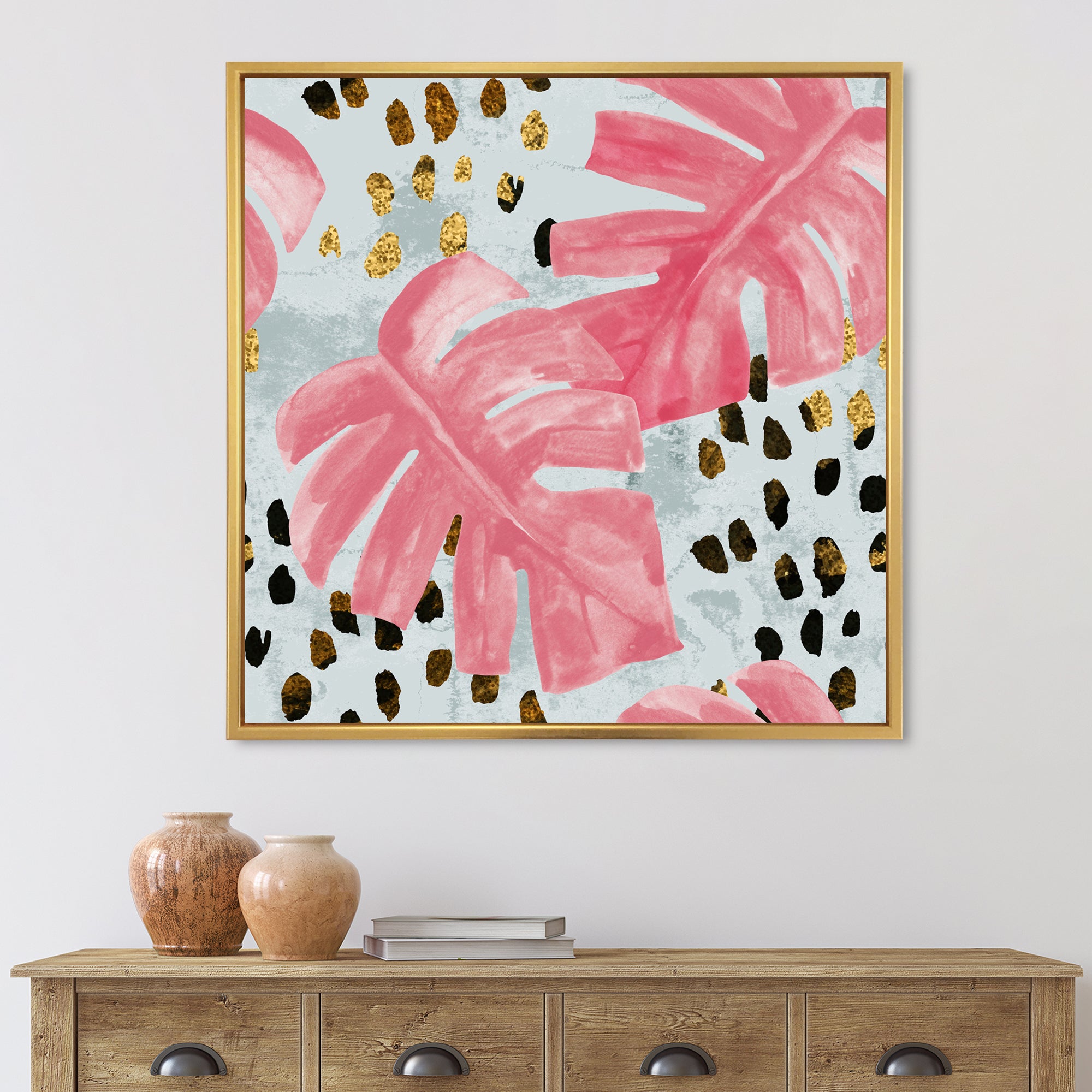 Pink Colored Monstera On Rough Brush Strokes II