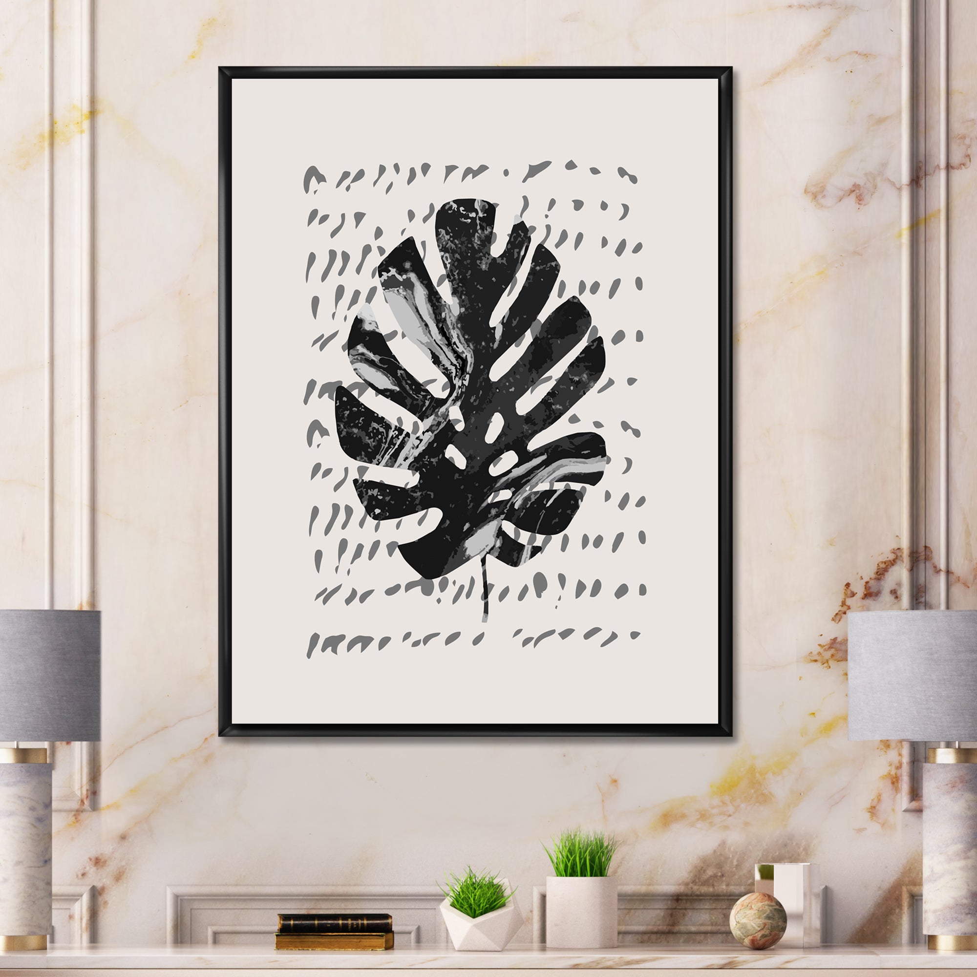 Minimal Tropical Palm Leaf On Grunge Texture