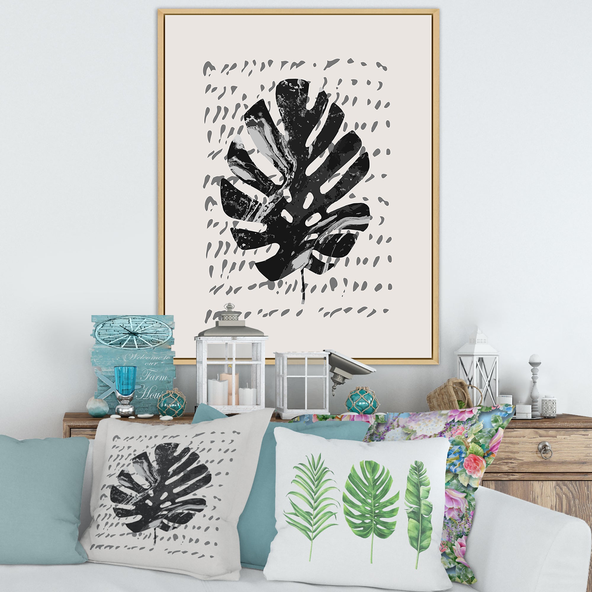 Minimal Tropical Palm Leaf On Grunge Texture