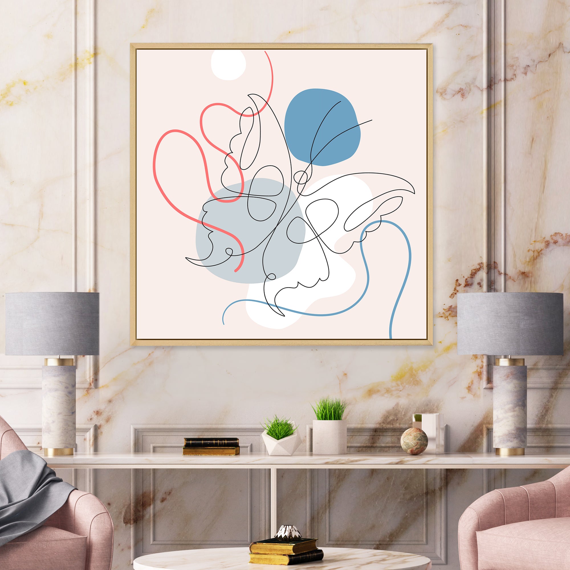 Butterfly One Line Drawing On Cubism Shapes I